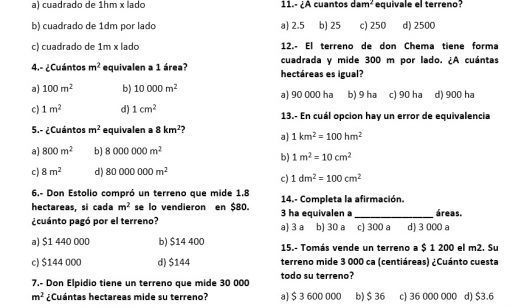 Examen 5° Grado Manejo de multiplos