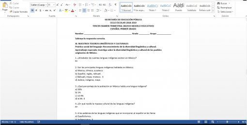 Examen Trimestral Español Tercer Trimestre 1er Grado