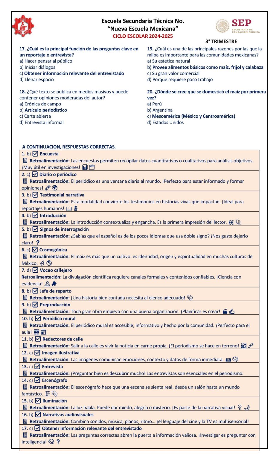 EXÁMENES SECUNDARIA NEM – 3ER TRIMESTRE – 2° GRADO 2025