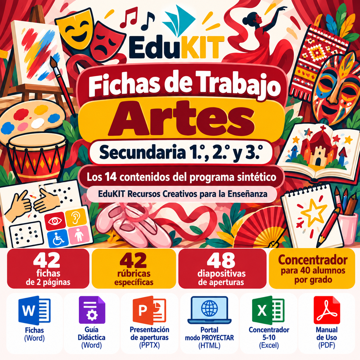 Fichas de Trabajo de Artes para Secundaria 1.°, 2.° y 3.° | 42 Fichas, Rúbricas y los 14 Contenidos 1 Fichas de Trabajo de Artes para Secundaria 1.°, 2.° y 3.° | 42 Fichas, Rúbricas y los 14 Contenidos