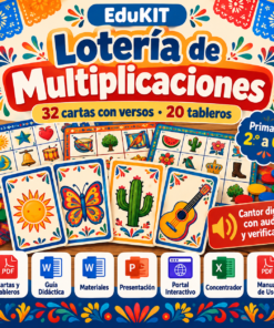 EduKIT Lotería de Multiplicaciones para Primaria | 32 Cartas, 20 Tableros y Cantor Digital