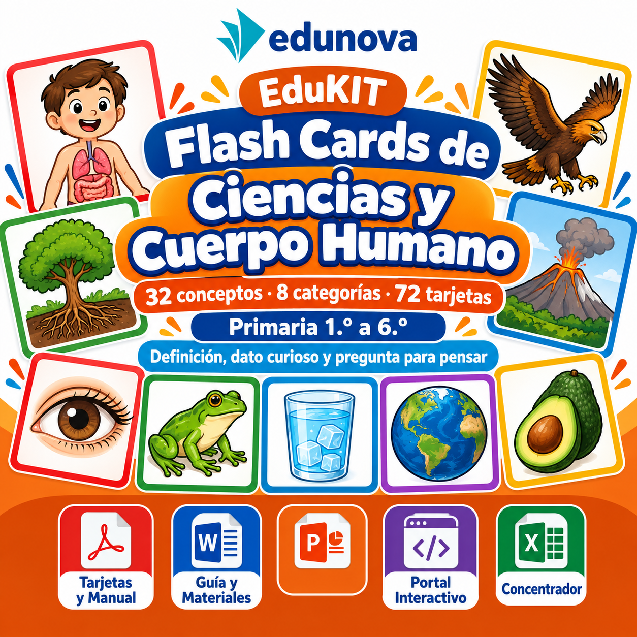 EduKIT Flash Cards de Ciencias y Cuerpo Humano para Primaria | 32 Conceptos, 72 Tarjetas y Portal Interactivo 1 EduKIT Flash Cards de Ciencias y Cuerpo Humano para Primaria | 32 Conceptos, 72 Tarjetas y Portal Interactivo