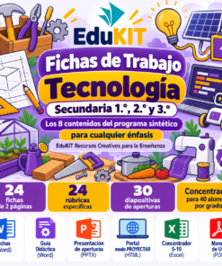 EduKIT Fichas de Trabajo de Tecnología para Secundaria 1.°, 2.° y 3.° | 24 Fichas, Rúbricas y los 8 Contenidos