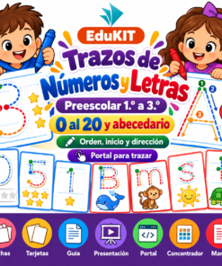 EduKIT Trazos de Números y Letras para Preescolar | 54 Fichas, 48 Tarjetas y Portal Interactivo para Trazar
