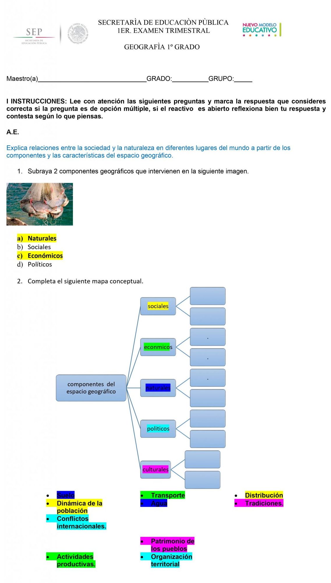 Ejemplo Examen Geografía 1 secundaria 1er Trimestre  01