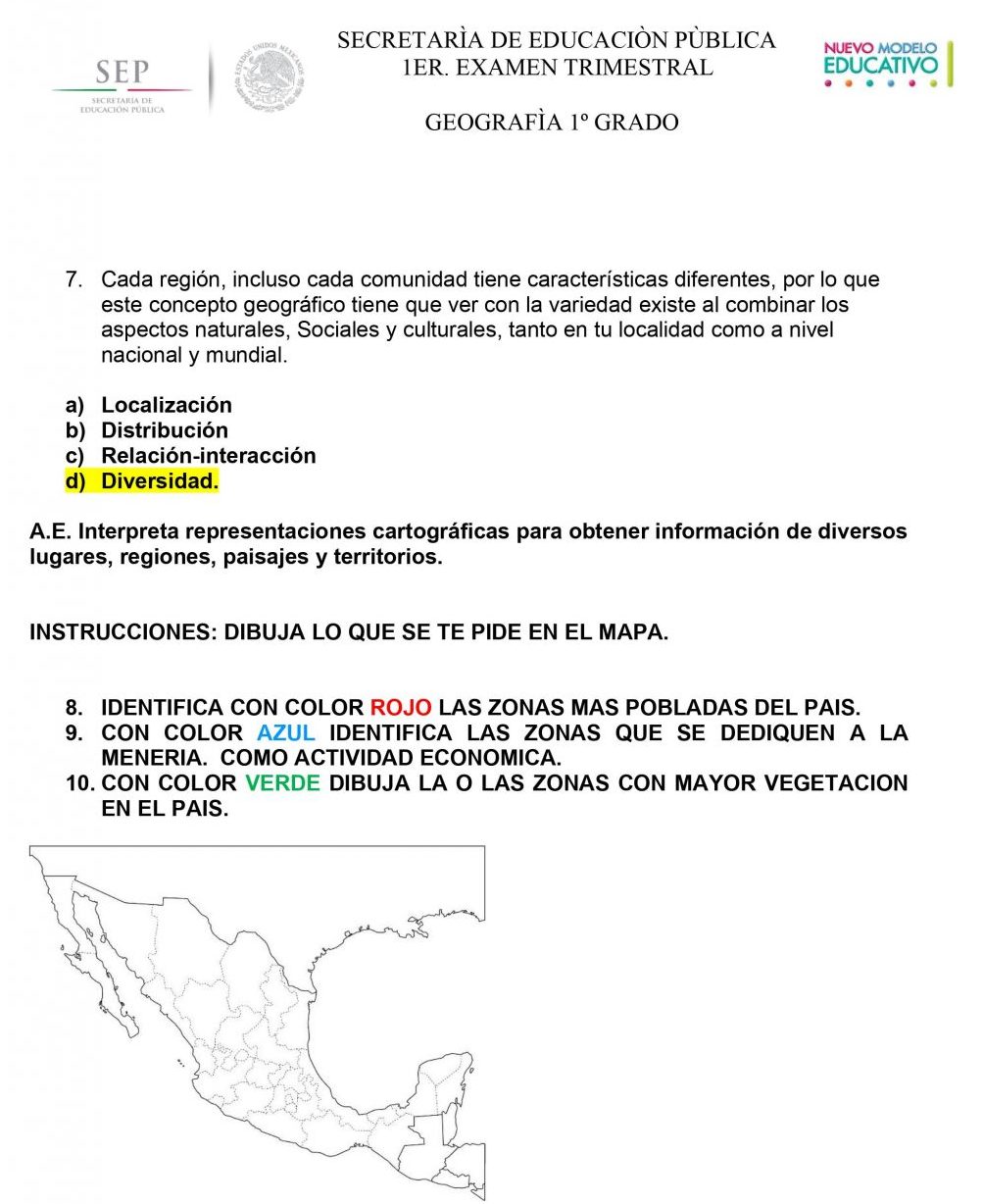 Ejemplo Examen Geografía 1 secundaria 1er Trimestre  03