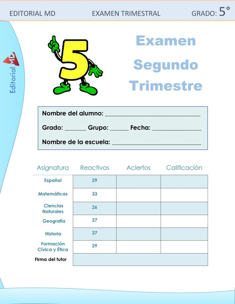 Examen Trimestral Quinto Grado de Primaria 20212022 (EDITABLES)