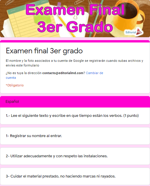 Ejemplo Exámenes en Google Forms 3er grado 02