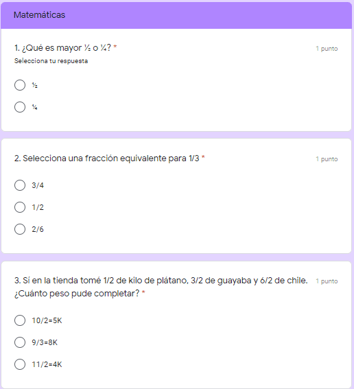 Ejemplo Exámenes en Google Forms 4to grado 04