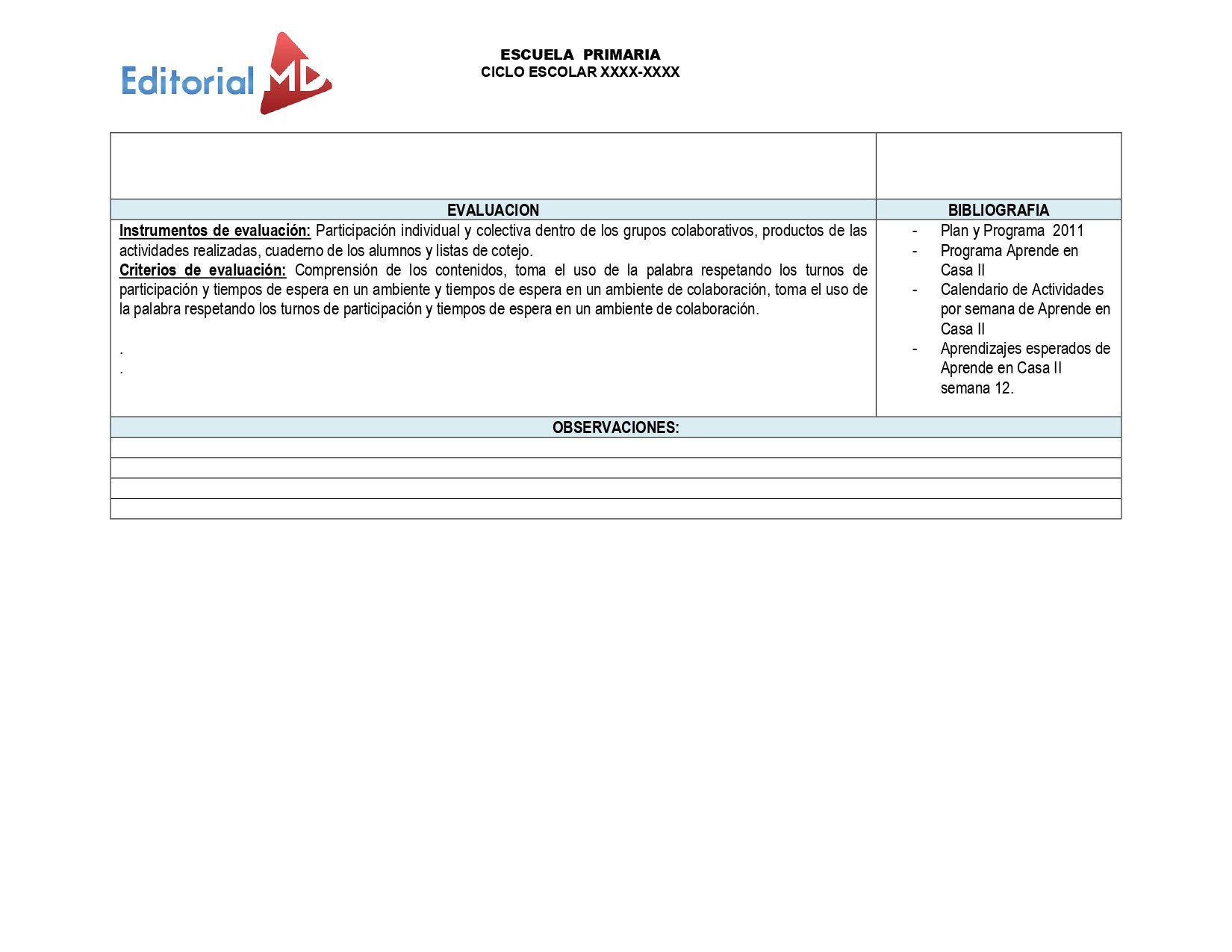 Ejemplo Planeación semana 12 primaria