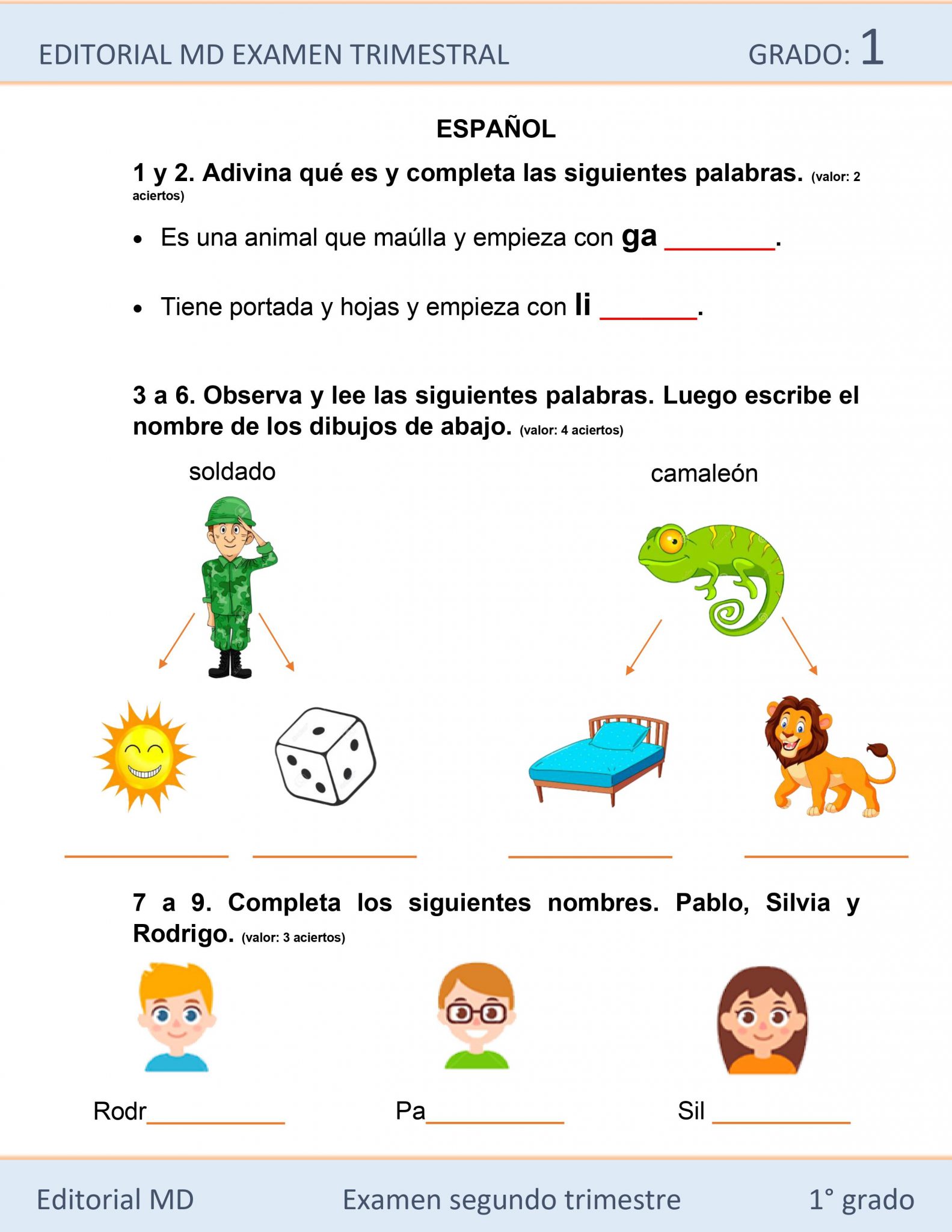 Ejemplo de los Exámenes que incluye el primer grado de Primaria 02