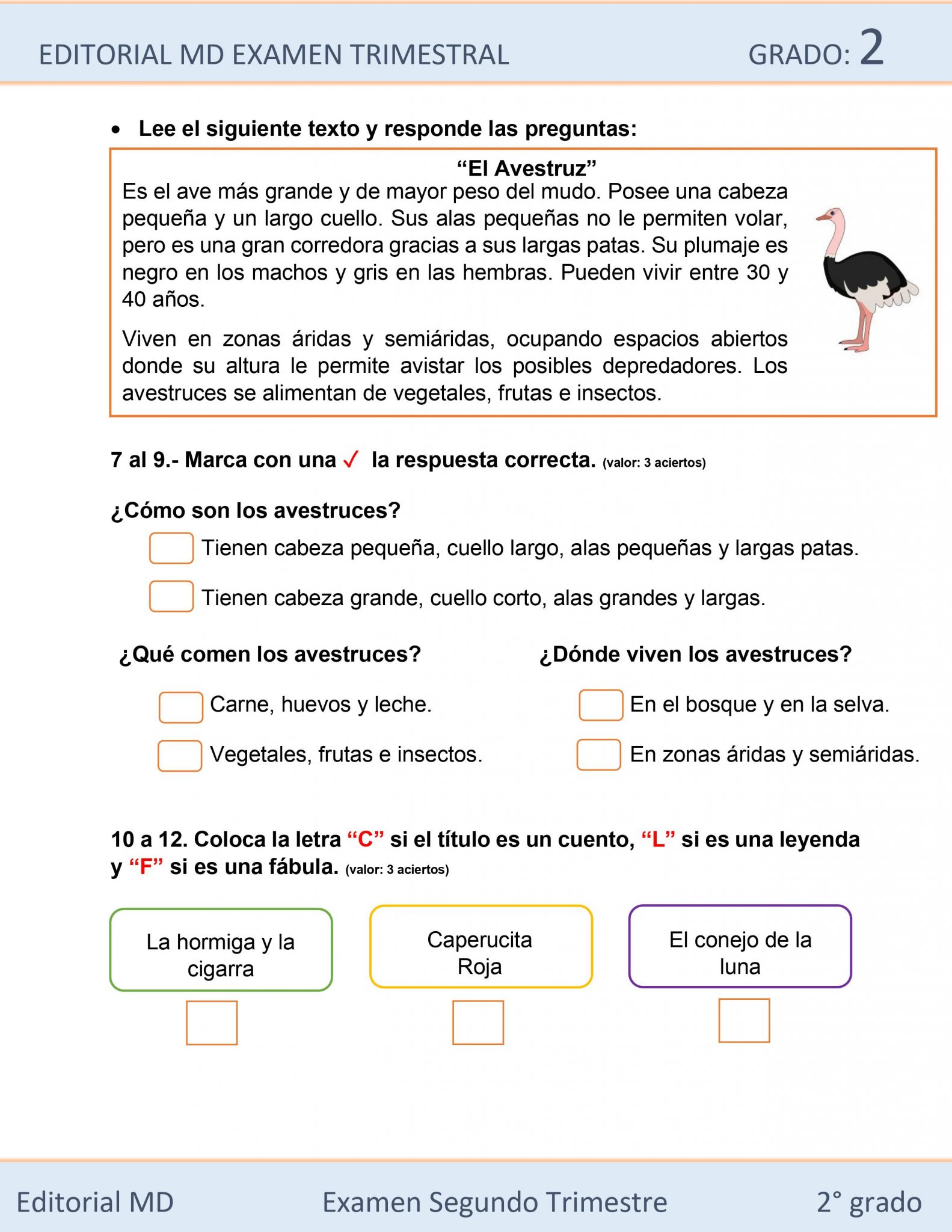 Ejemplo de los Exámenes que incluye el segundo grado de Primaria 03