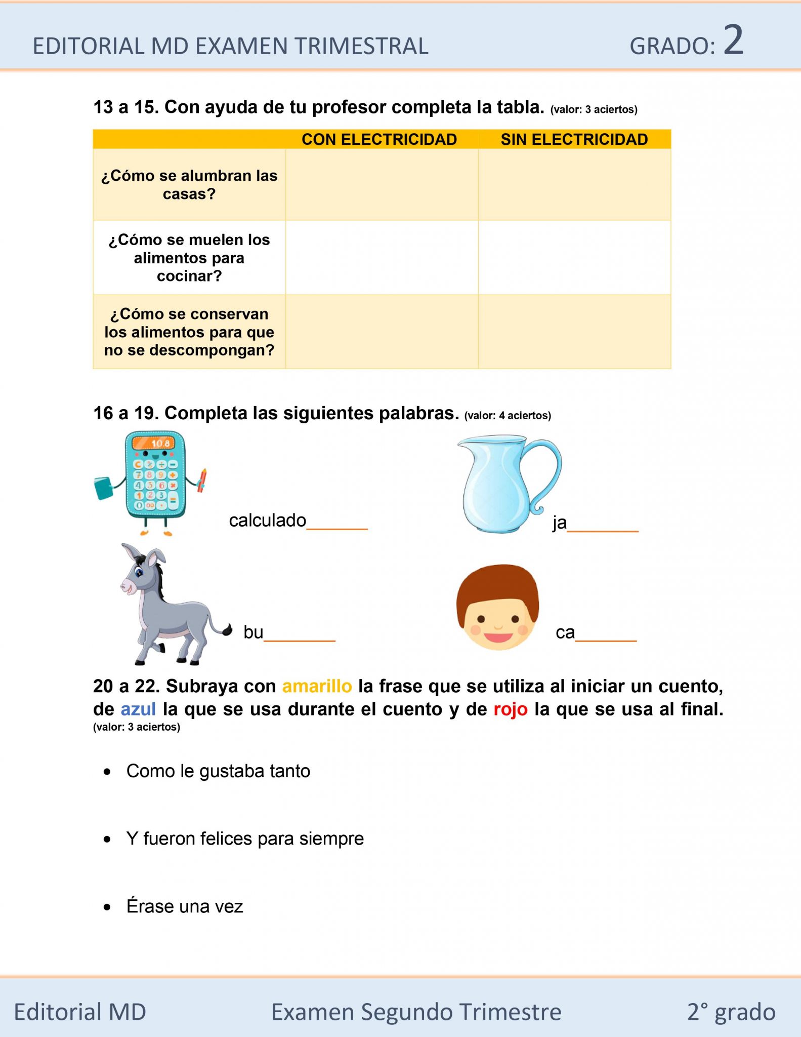 Ejemplo de los Exámenes que incluye el segundo grado de Primaria 04