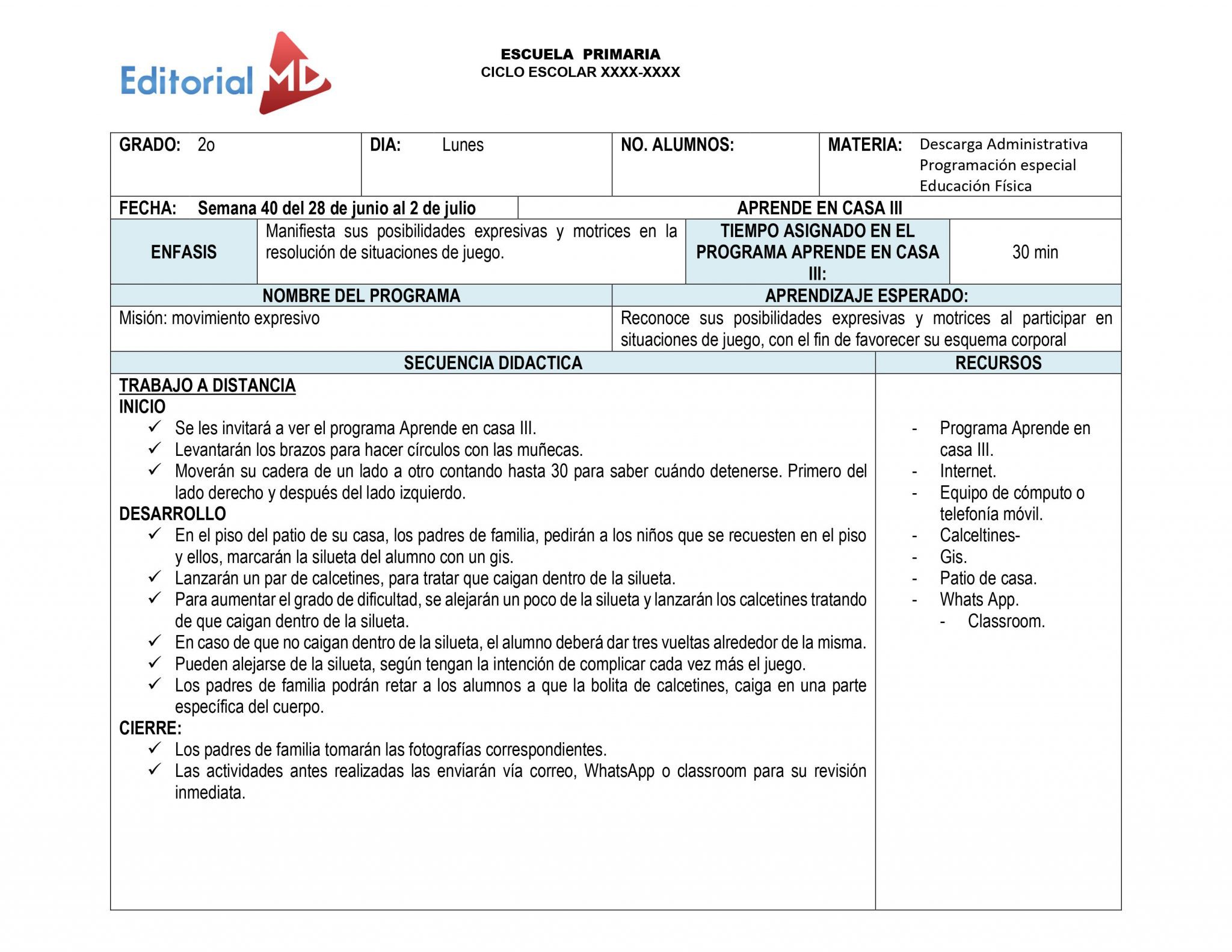 plan de trabajo semana 40 Ejemplo plan de trabajo semana 40 del 28 de junio al 2 de julio del 2021