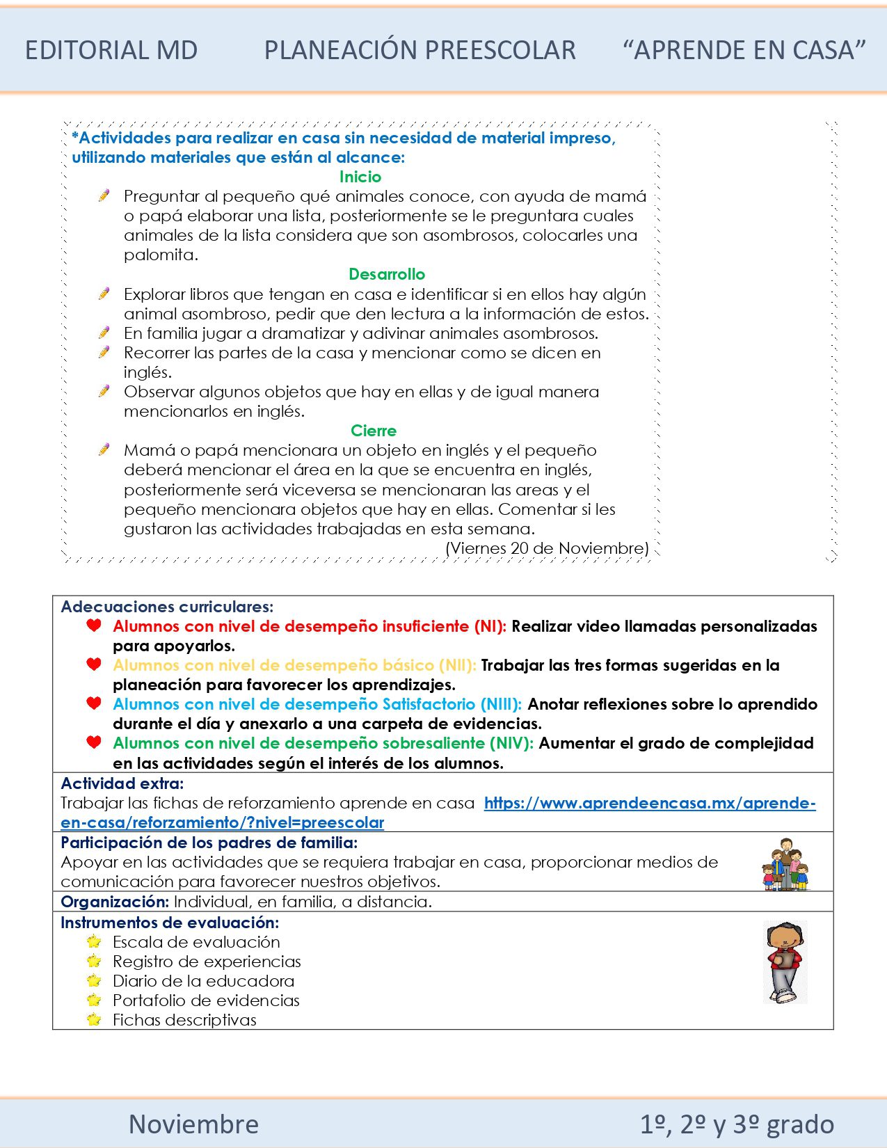 Planeación del 16 al 20 de noviembre 2020 de preescolar