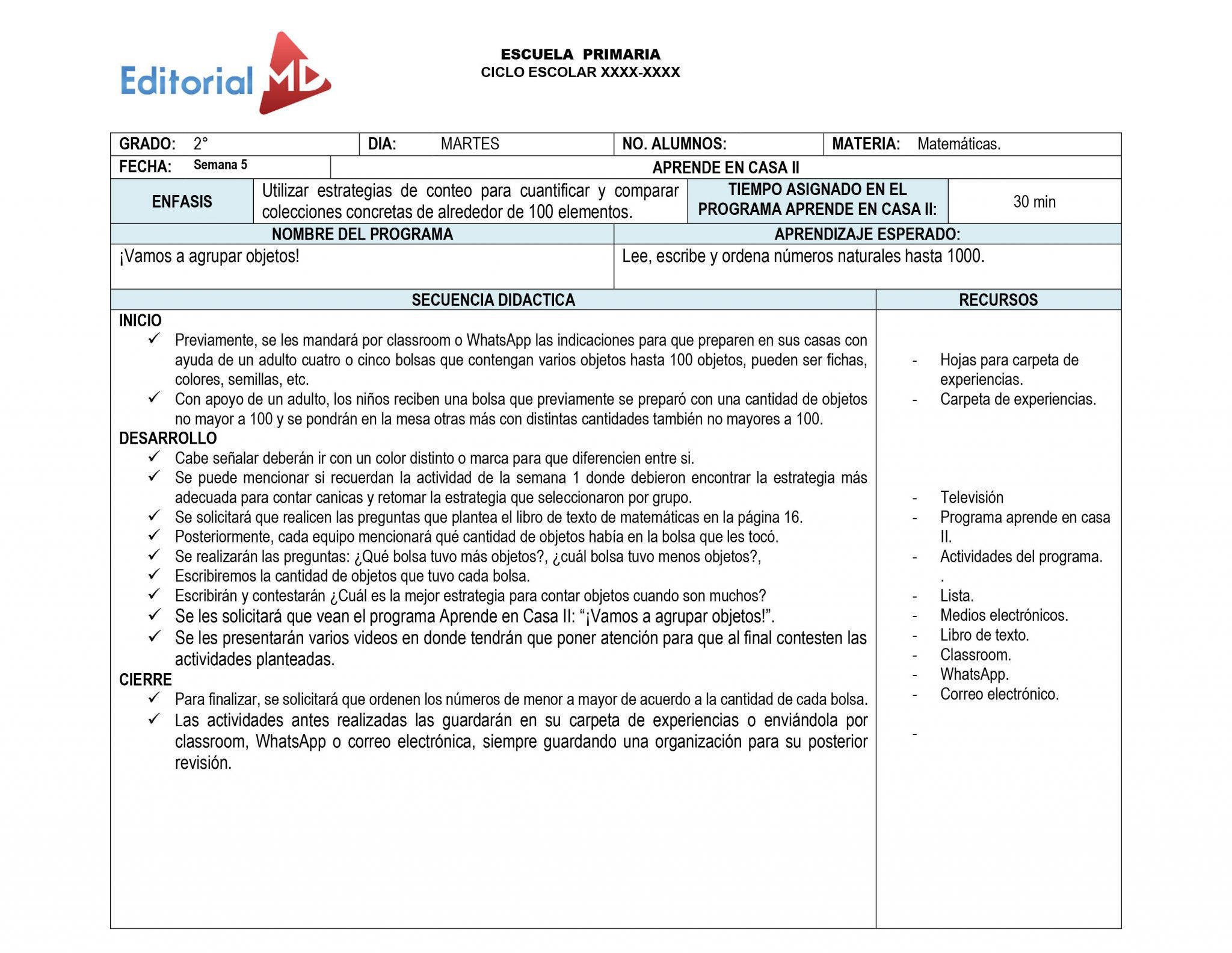 Ejemplo planeacion primaria 2do grado aprende en casa 01