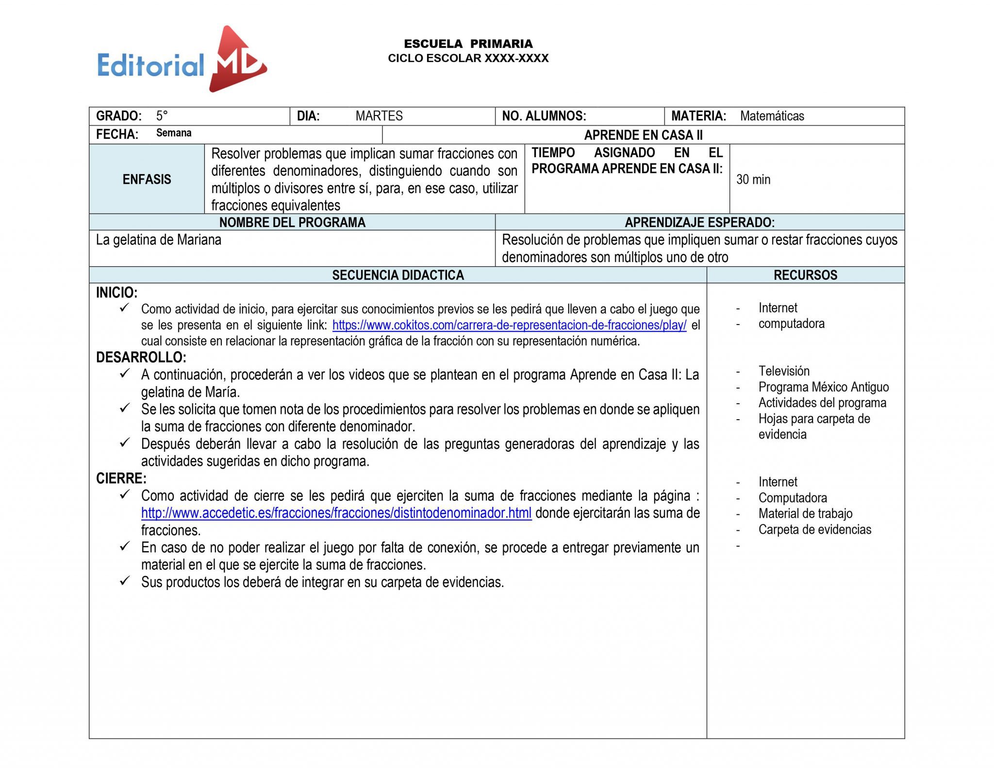 Ejemplo planeacion primaria 5to grado aprende en casa 02