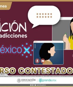 Gráfica promocional del PAQUETE COMPLETO ESTRATEGIA EN EL AULA: Prevención de Adicciones (Programa Analítico, Taller PowerPoint, Curso MéxicoX), disponible a través de Curso MéxicoX. Cuenta con ilustraciones de personas en una videollamada, información de inscripción y logotipos de Editorial MD y Aprende.mx.