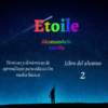 Portada del libro titulado "Técnicas y dinámicas de aprendizaje para Educación Media Básica. Segundo grado (Libro del alumno)". El texto está ambientado en un cielo nocturno con estrellas y una estrella fugaz. En la parte inferior se ve la silueta de una persona de pie con los brazos levantados. El texto adicional, centrado en dinámicas de aprendizaje, brinda detalles de la edición y del proyecto en español.