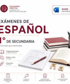 Exámenes de Español 1° de Secundaria NEM 2026-2027 Word Editable | Diagnóstico, Trimestrales y Final