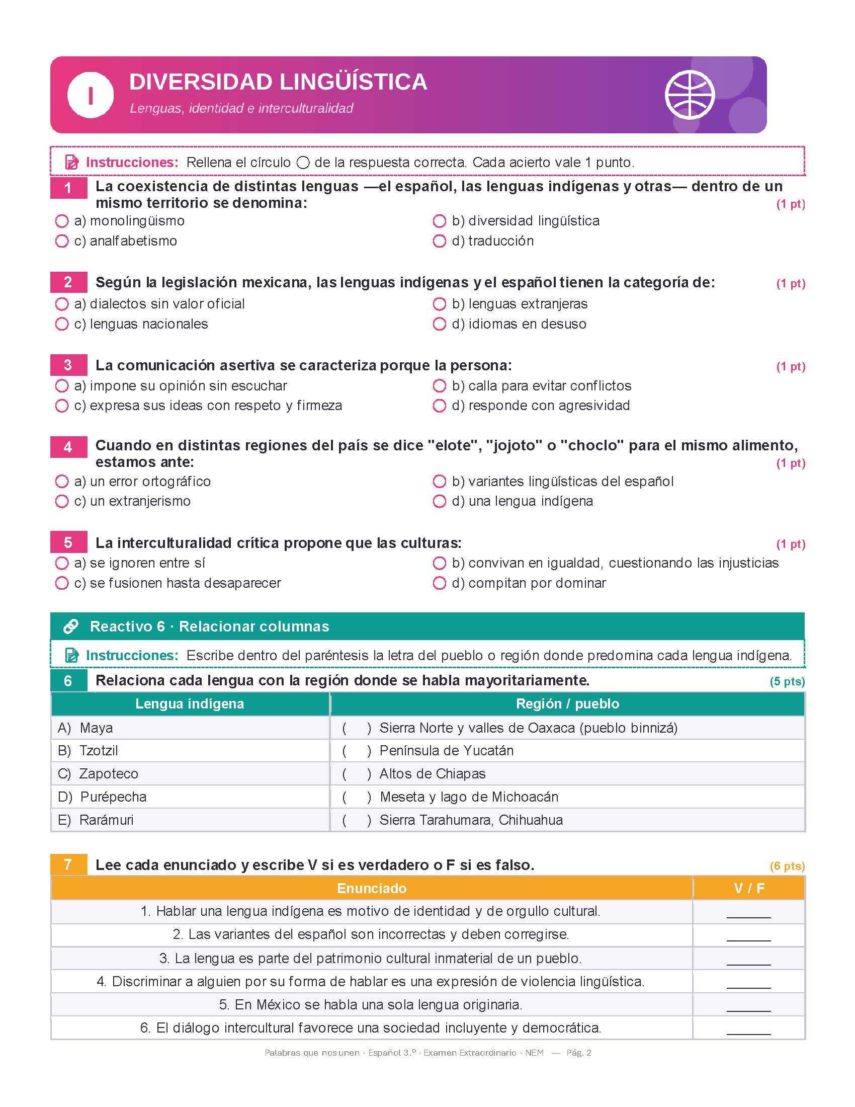 Examen Extraordinario Español Secundaria 1°, 2° y 3° Grado NEM | Word Editable 11 Examen Extraordinario Español Secundaria 1°, 2° y 3° Grado NEM | Word Editable - Image 11