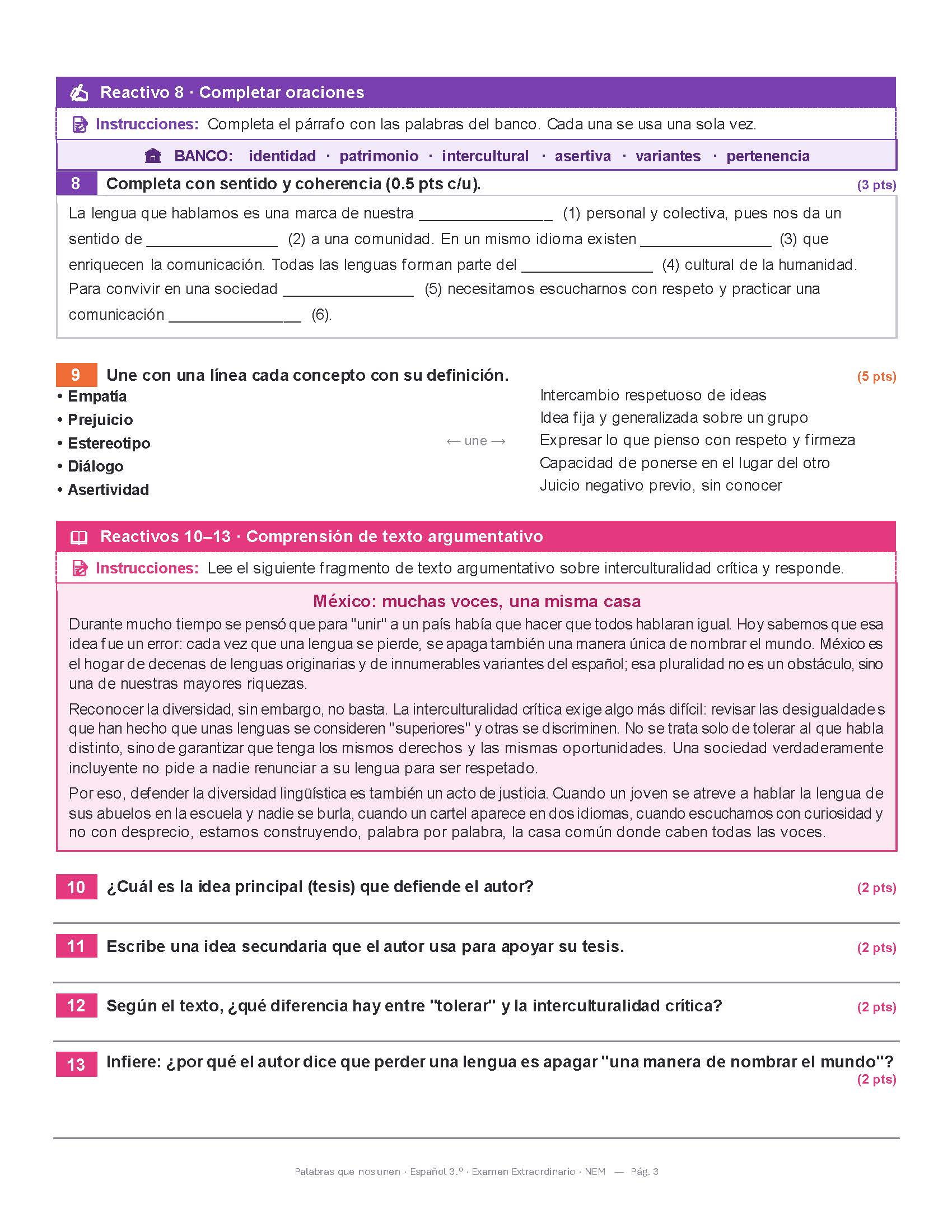 Examen Extraordinario Español Secundaria 1°, 2° y 3° Grado NEM | Word Editable 2 Examen Extraordinario Español Secundaria 1°, 2° y 3° Grado NEM | Word Editable - Image 2