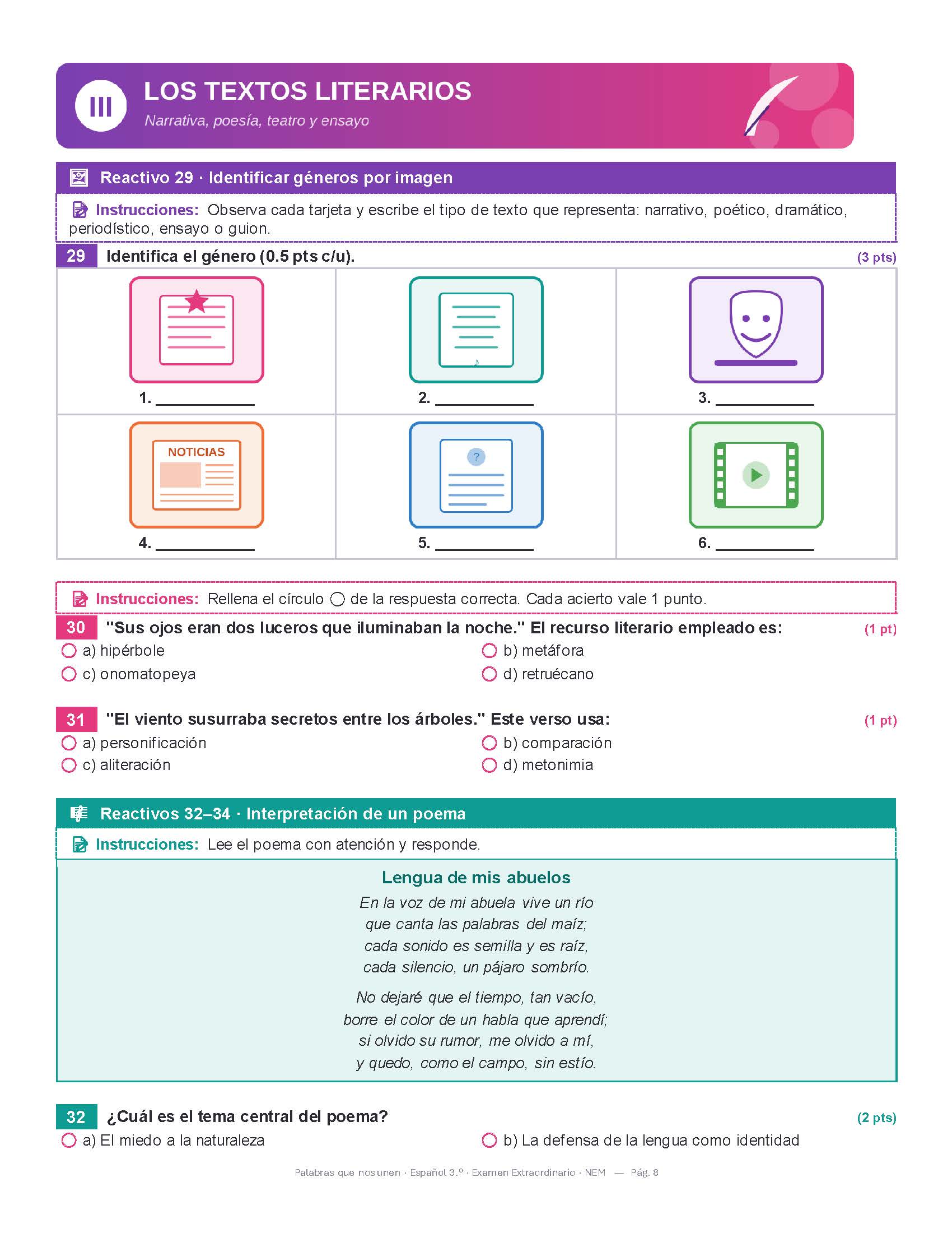 Examen Extraordinario Español Secundaria 1°, 2° y 3° Grado NEM | Word Editable 7 Examen Extraordinario Español Secundaria 1°, 2° y 3° Grado NEM | Word Editable - Image 7