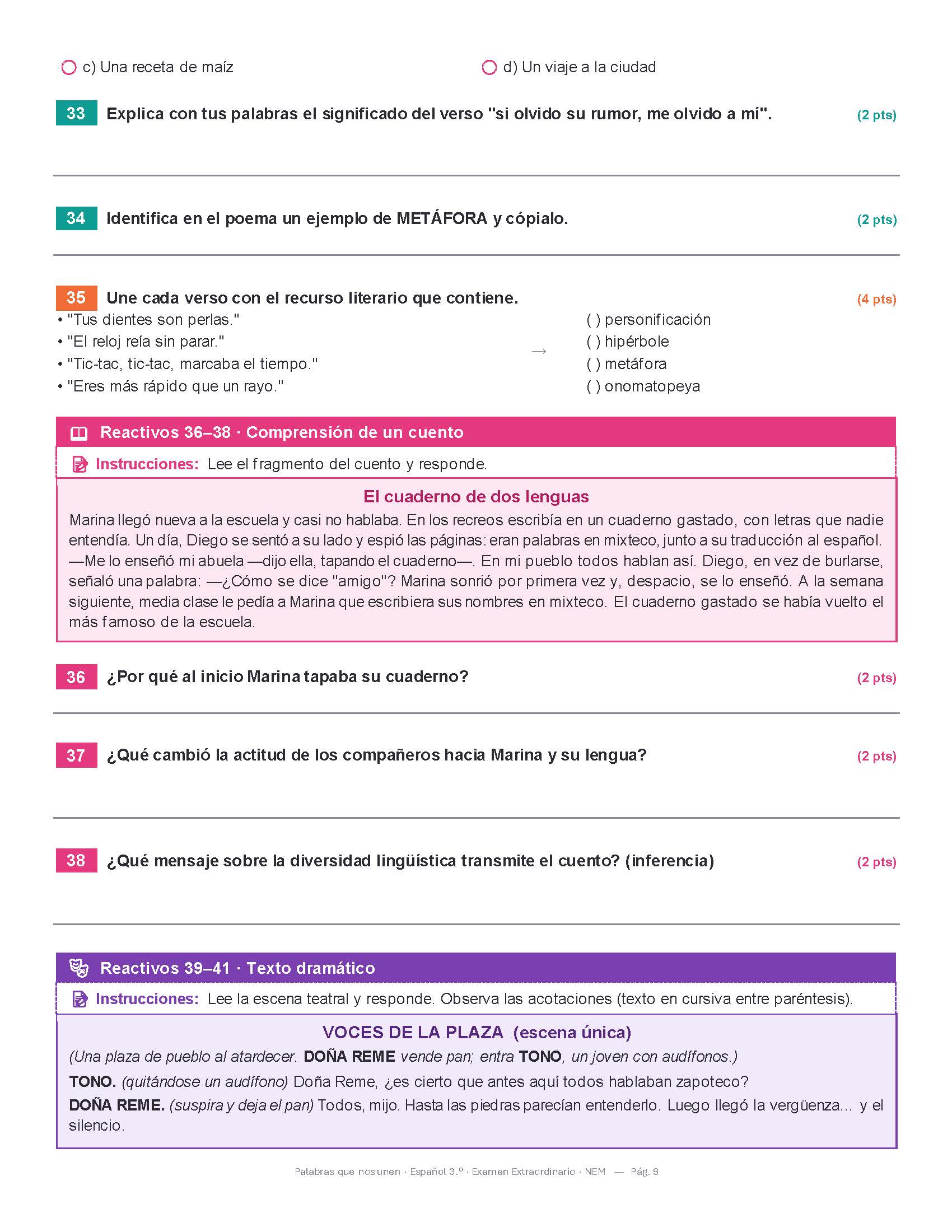 Examen Extraordinario Español Secundaria 1°, 2° y 3° Grado NEM | Word Editable 8 Examen Extraordinario Español Secundaria 1°, 2° y 3° Grado NEM | Word Editable - Image 8