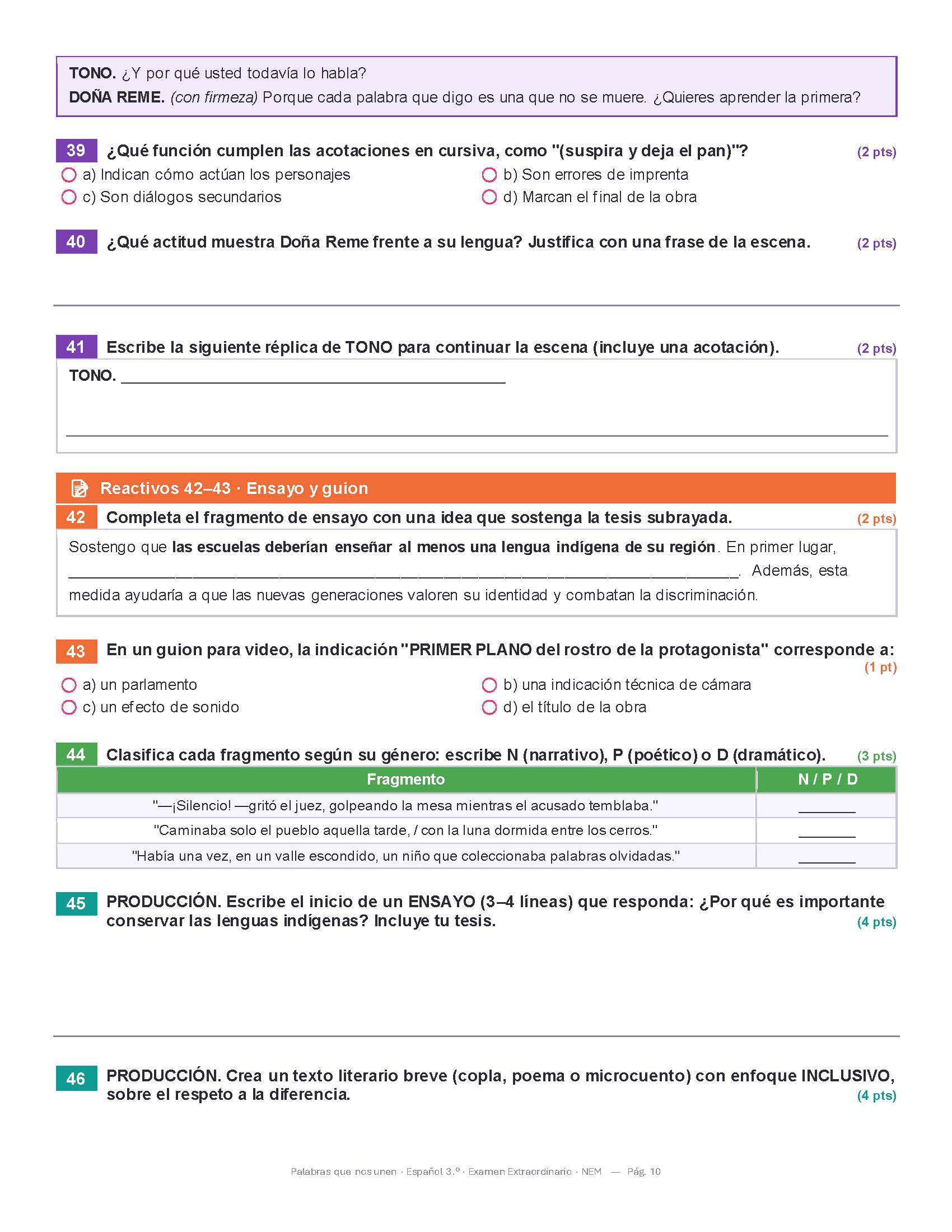 Examen Extraordinario Español Secundaria 1°, 2° y 3° Grado NEM | Word Editable 5 Examen Extraordinario Español Secundaria 1°, 2° y 3° Grado NEM | Word Editable - Image 5
