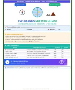 Exámenes Extraordinarios Secundaria 1° Grado NEM (TODAS LAS ASIGNATURAS) | Word Editable 38 Examen Extraordinario Geografia 1° Secundaria NEM Pagina 01