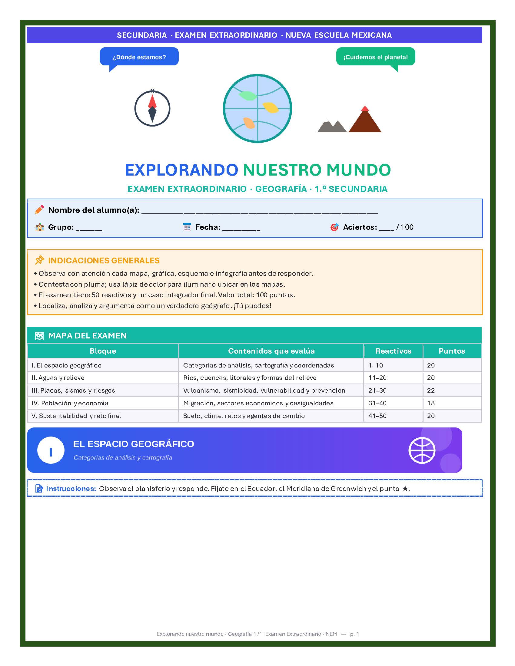 Exámenes Extraordinarios Secundaria 1° Grado NEM (TODAS LAS ASIGNATURAS) | Word Editable 14 Exámenes Extraordinarios Secundaria 1° Grado NEM (TODAS LAS ASIGNATURAS) | Word Editable - Image 14