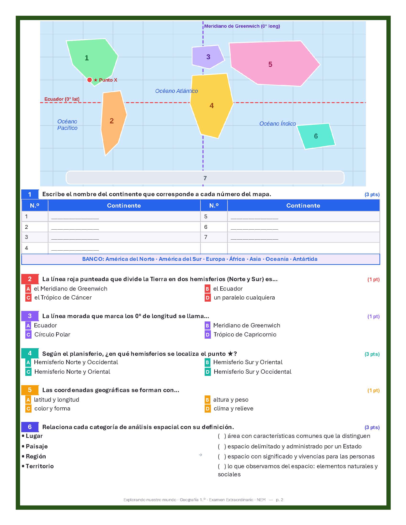 Examen Extraordinario Geografía Secundaria 1° Grado NEM | Word Editable 2 Examen Extraordinario Geografía Secundaria 1° Grado NEM | Word Editable - Image 2