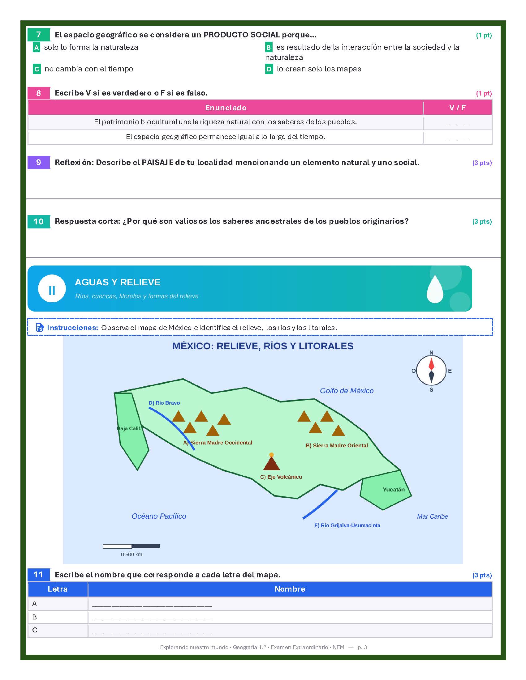 Exámenes Extraordinarios Secundaria 1° Grado NEM (TODAS LAS ASIGNATURAS) | Word Editable 13 Exámenes Extraordinarios Secundaria 1° Grado NEM (TODAS LAS ASIGNATURAS) | Word Editable - Image 13