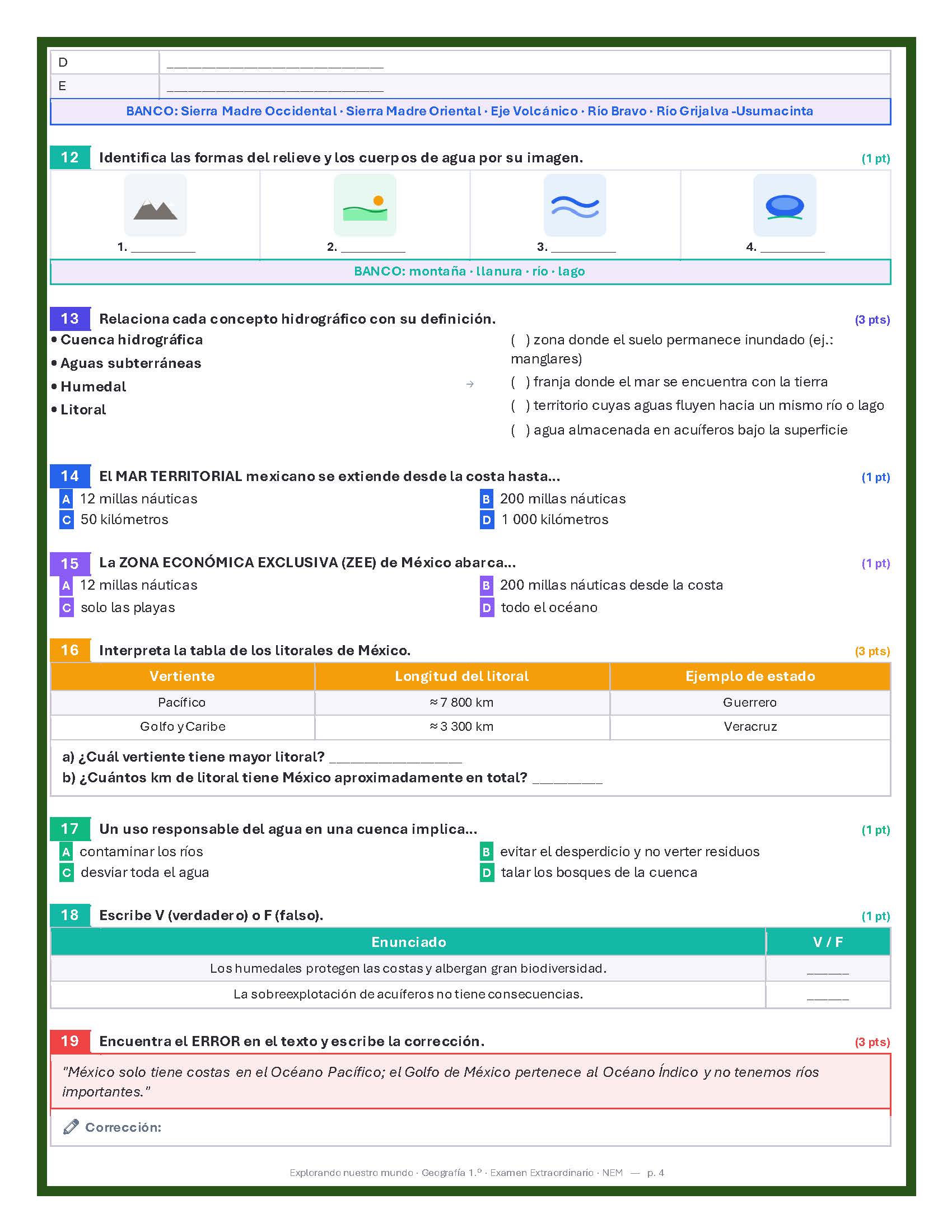 Examen Extraordinario Geografía Secundaria 1° Grado NEM | Word Editable 10 Examen Extraordinario Geografía Secundaria 1° Grado NEM | Word Editable - Image 10
