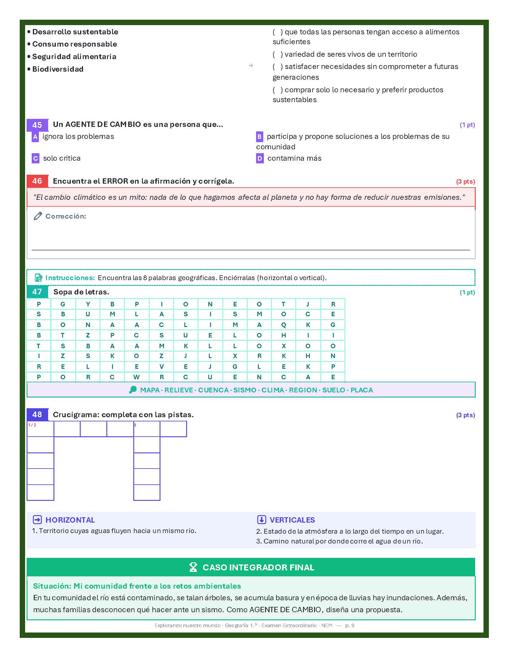 Examen Extraordinario Geografía Secundaria 1° Grado NEM | Word Editable 4 Examen Extraordinario Geografía Secundaria 1° Grado NEM | Word Editable - Image 4