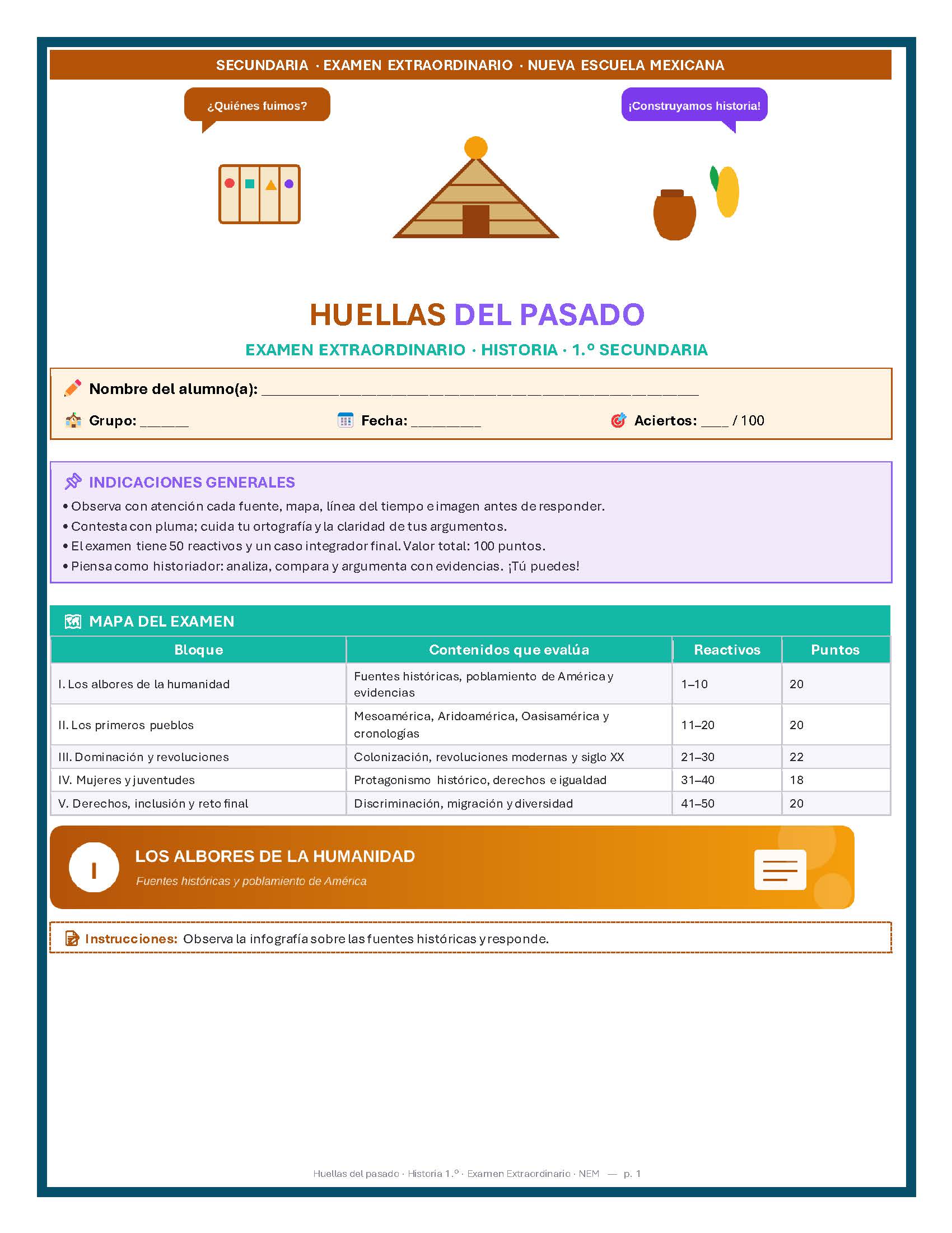 Examen Extraordinario Historia Secundaria 1°, 2° y 3° Grado NEM | Word Editable 2 Examen Extraordinario Historia Secundaria 1°, 2° y 3° Grado NEM | Word Editable - Image 2