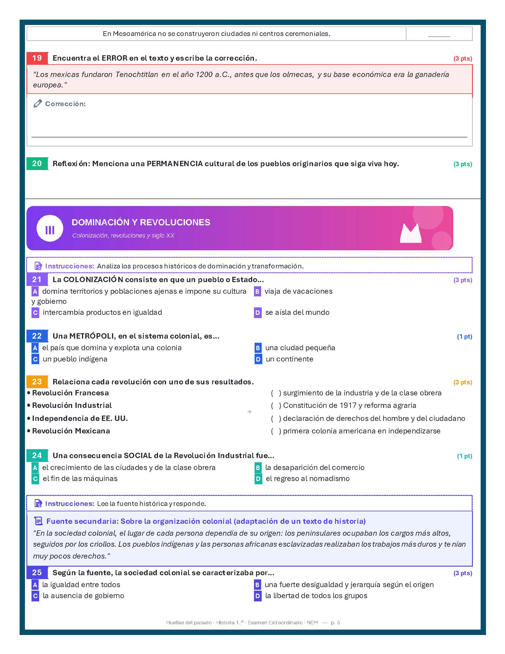 Examen Extraordinario Historia Secundaria 1°, 2° y 3° Grado NEM | Word Editable 6 Examen Extraordinario Historia Secundaria 1°, 2° y 3° Grado NEM | Word Editable - Image 6
