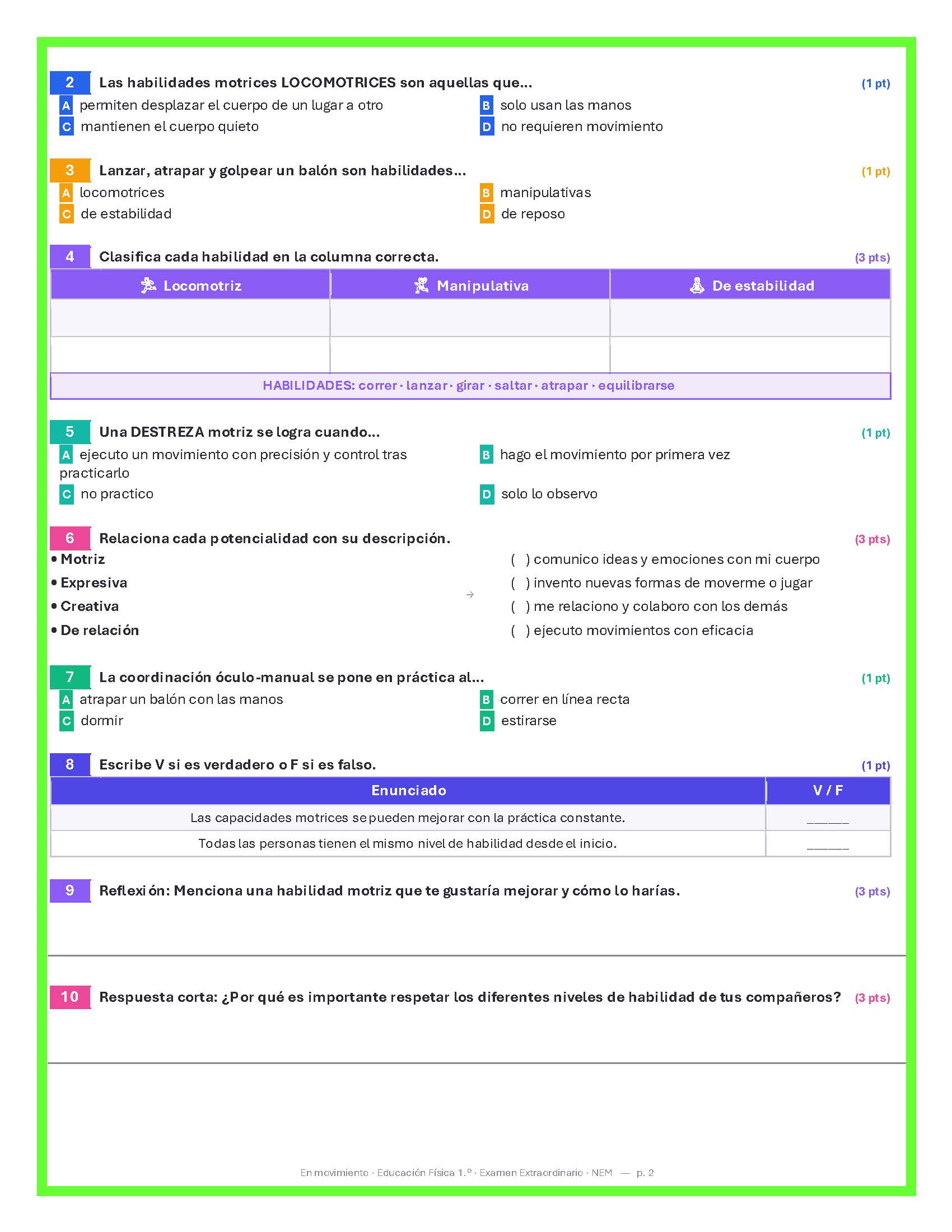 Examen Extraordinario Educación Física Secundaria 1°, 2° y 3° Grado NEM | Word Editable 2 Examen Extraordinario Educación Física Secundaria 1°, 2° y 3° Grado NEM | Word Editable - Image 2