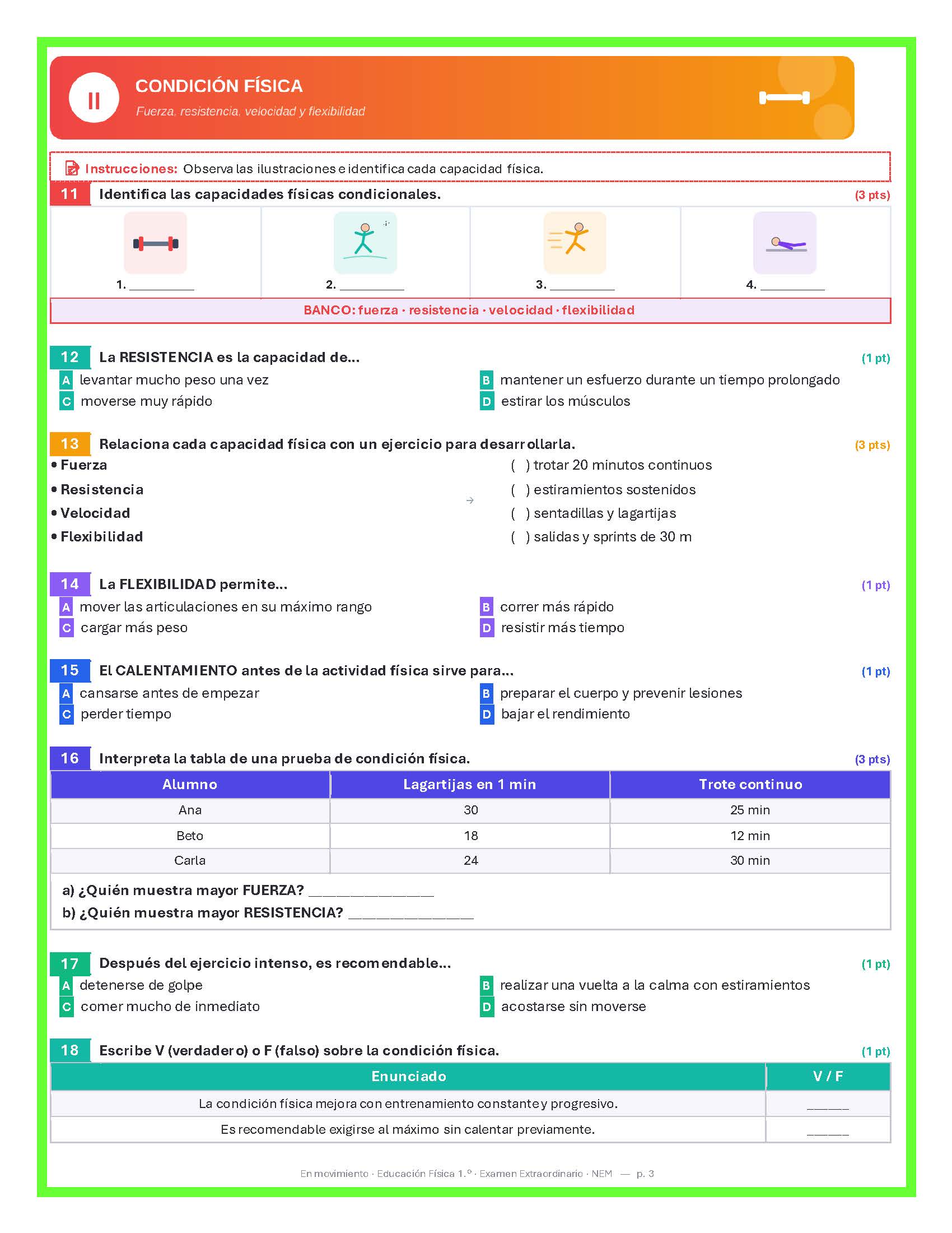 Examen Extraordinario Educación Física Secundaria 1°, 2° y 3° Grado NEM | Word Editable 8 Examen Extraordinario Educación Física Secundaria 1°, 2° y 3° Grado NEM | Word Editable - Image 8