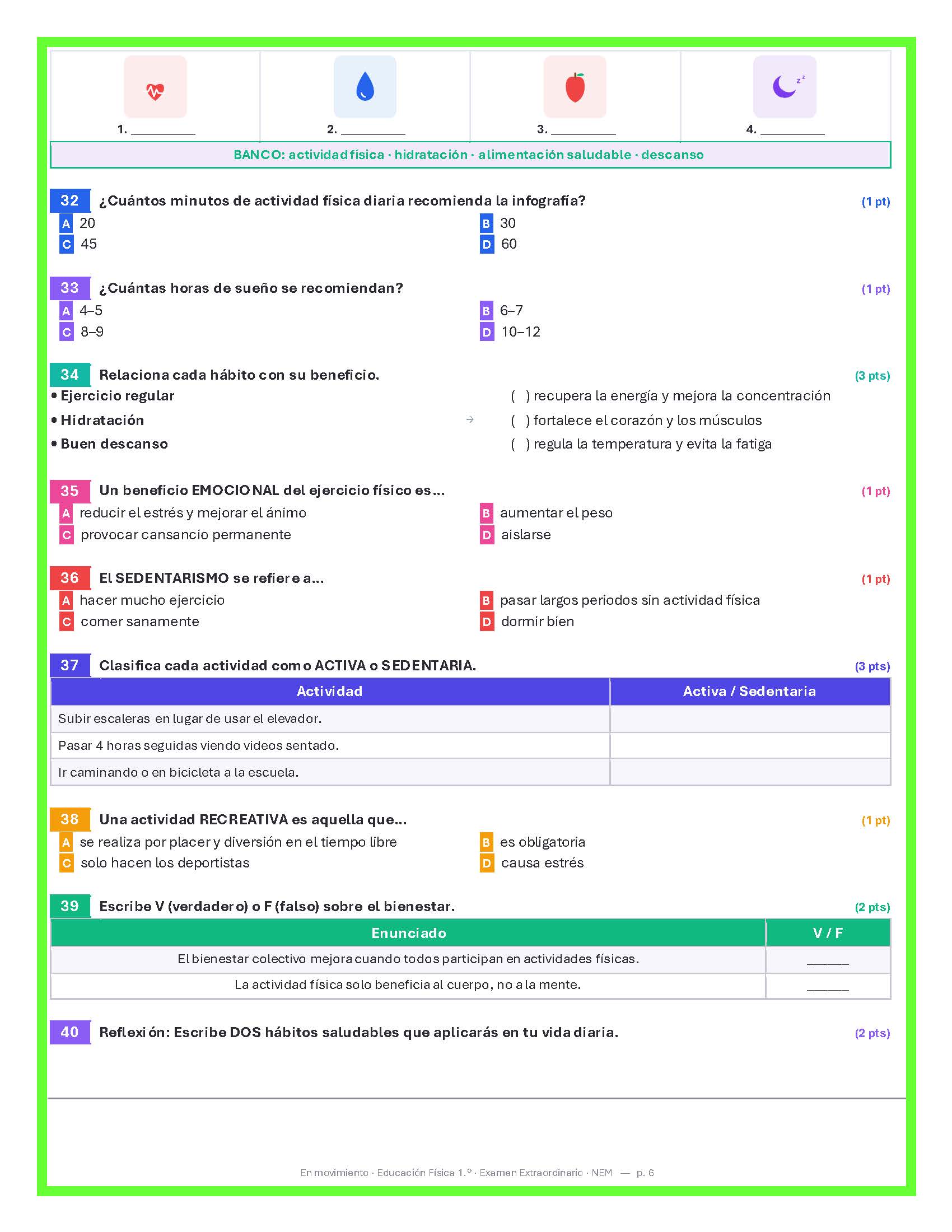 Examen Extraordinario Educación Física Secundaria 1°, 2° y 3° Grado NEM | Word Editable 5 Examen Extraordinario Educación Física Secundaria 1°, 2° y 3° Grado NEM | Word Editable - Image 5