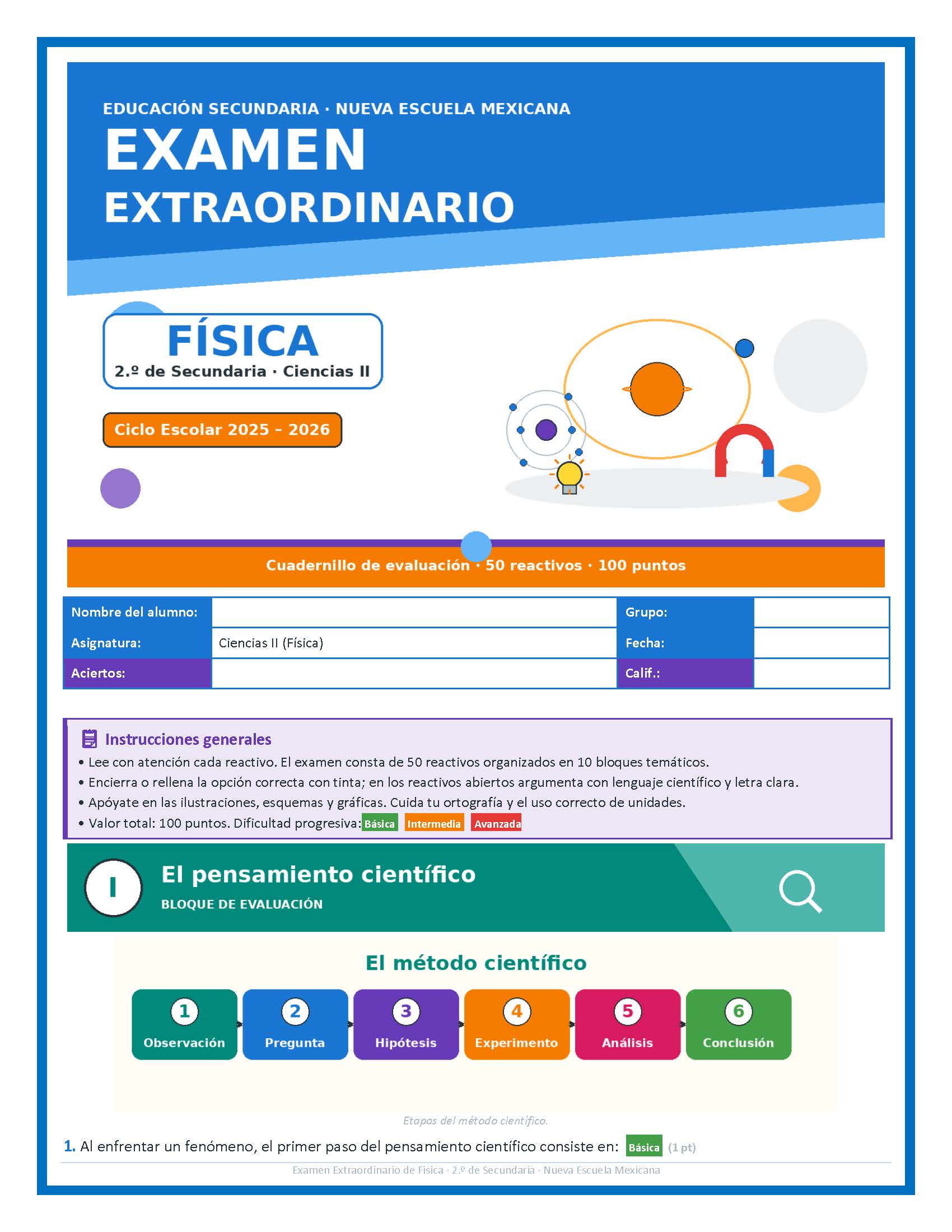 Examen Extraordinario Ciencias Física Secundaria 2° Grado NEM | Word Editable 11 Examen Extraordinario Ciencias Física Secundaria 2° Grado NEM | Word Editable - Image 11