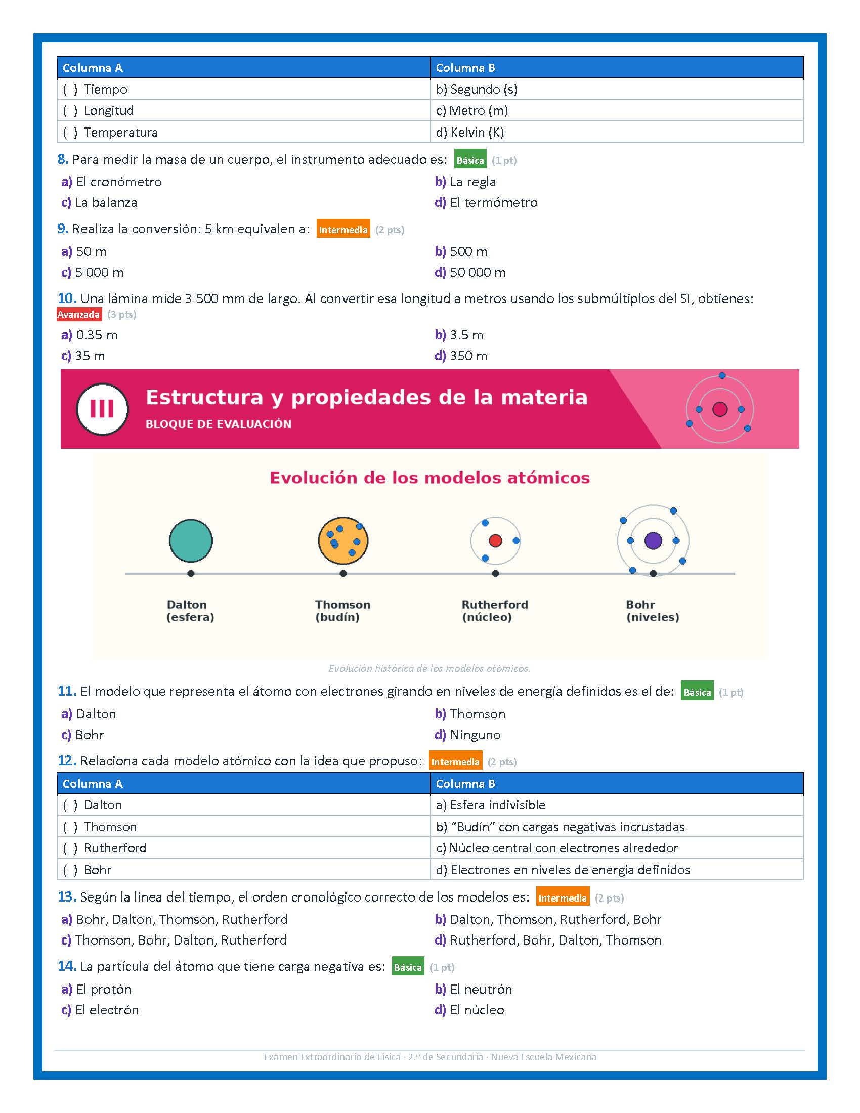 Examen Extraordinario Ciencias Física Secundaria 2° Grado NEM | Word Editable 3 Examen Extraordinario Ciencias Física Secundaria 2° Grado NEM | Word Editable - Image 3