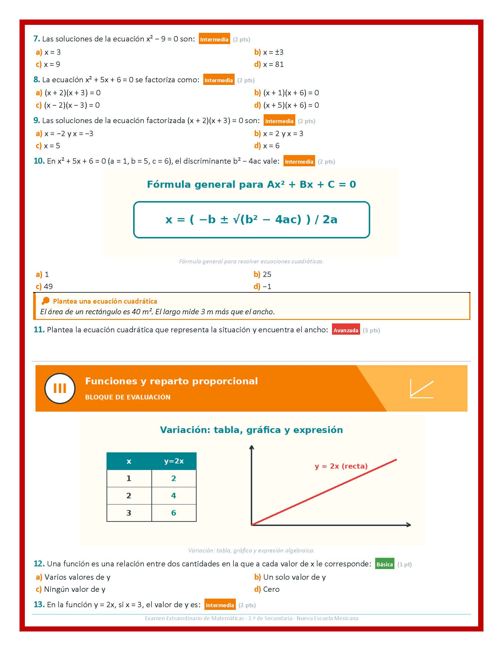 Examen Extraordinario Matemáticas Secundaria 1°, 2° y 3° Grado NEM | Word Editable 7 Examen Extraordinario Matemáticas Secundaria 1°, 2° y 3° Grado NEM | Word Editable - Image 7