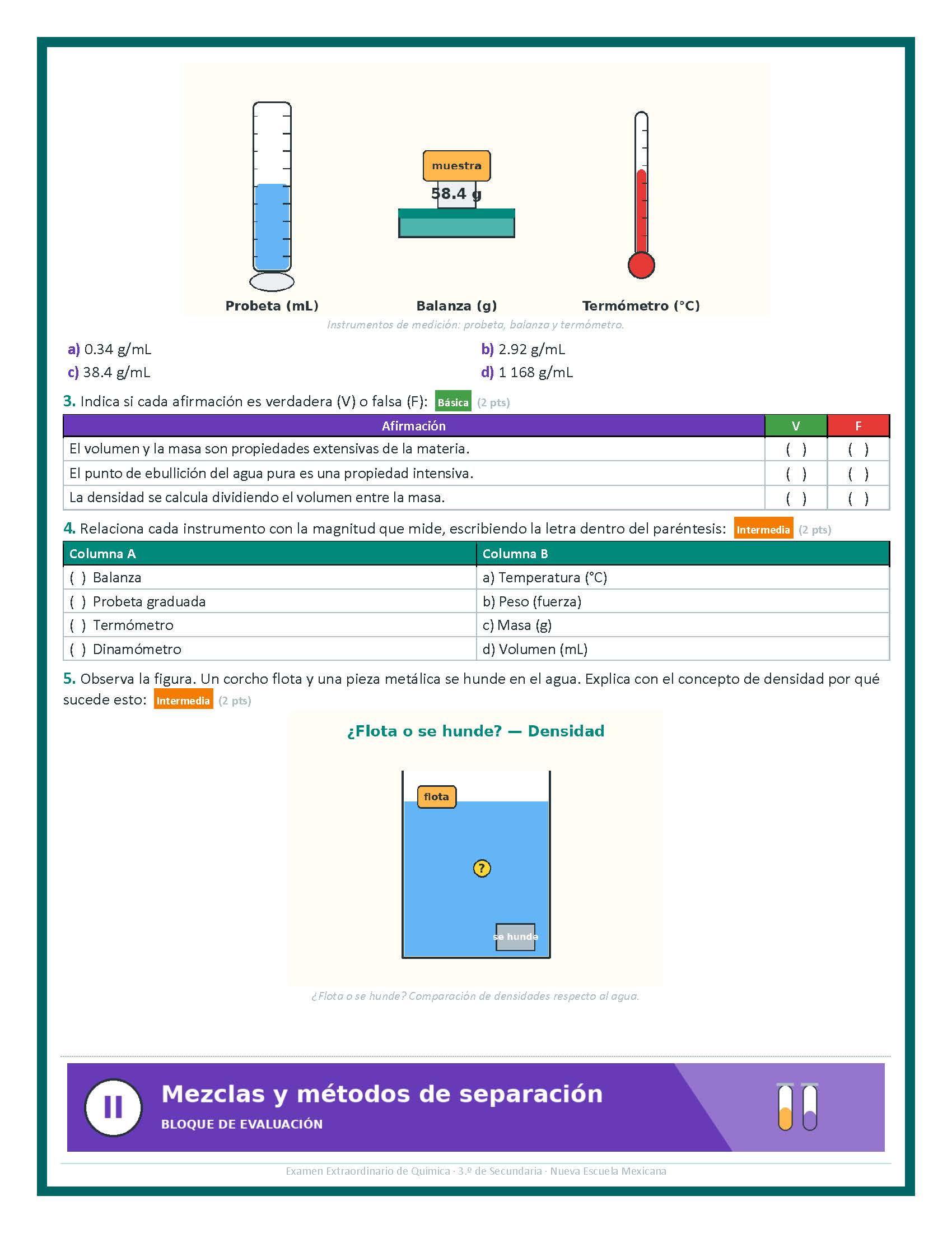 Examen Extraordinario Química Secundaria 3° Grado NEM | Word Editable 7 Examen Extraordinario Química Secundaria 3° Grado NEM | Word Editable - Image 7