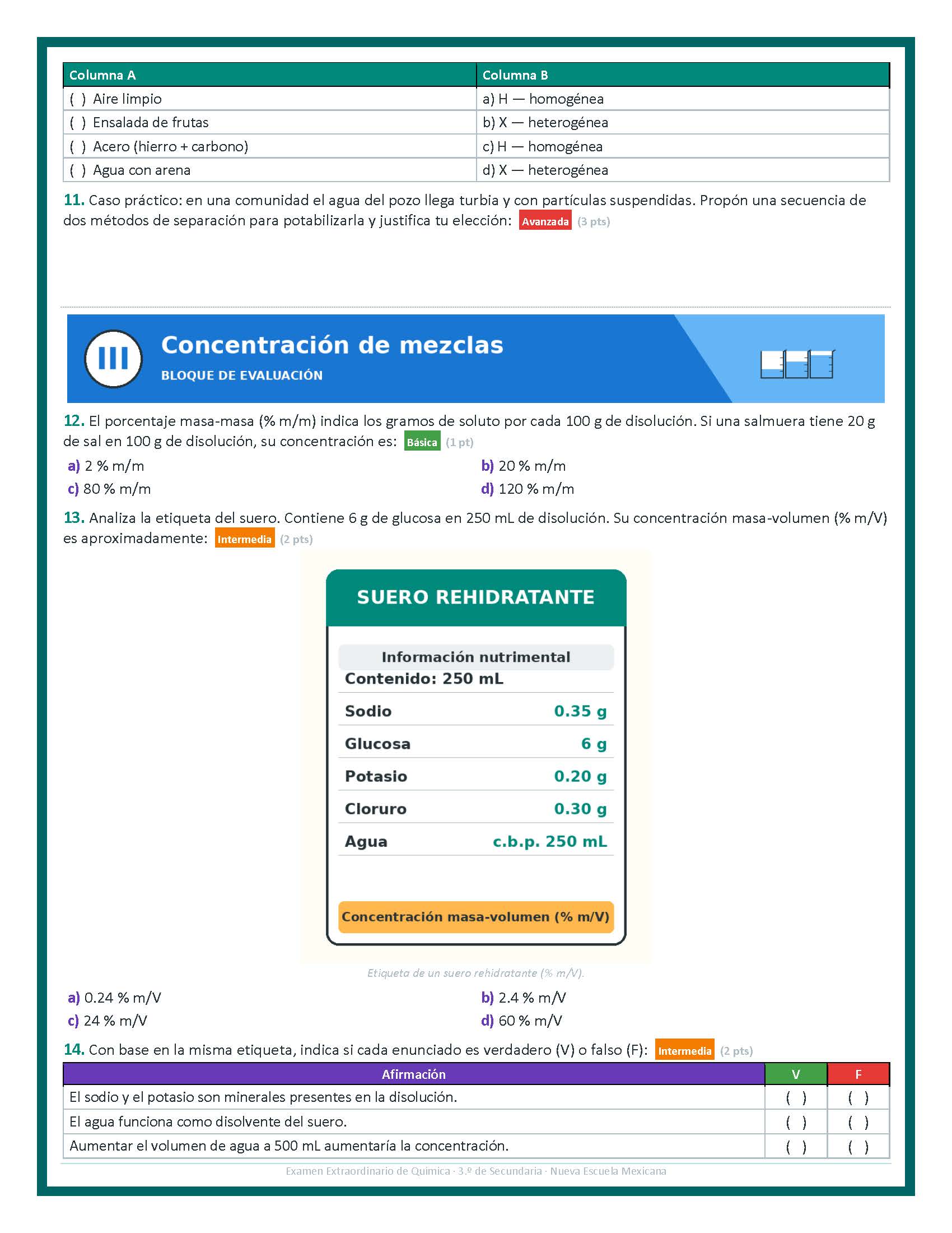 Examen Extraordinario Química Secundaria 3° Grado NEM | Word Editable 6 Examen Extraordinario Química Secundaria 3° Grado NEM | Word Editable - Image 6