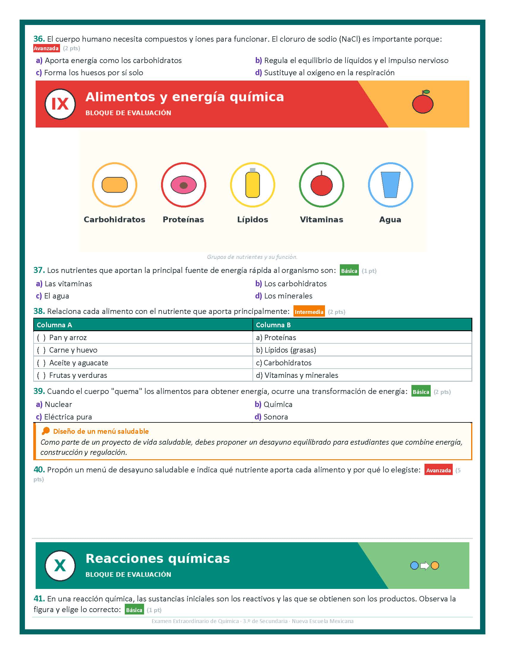 Examen Extraordinario Química Secundaria 3° Grado NEM | Word Editable 4 Examen Extraordinario Química Secundaria 3° Grado NEM | Word Editable - Image 4