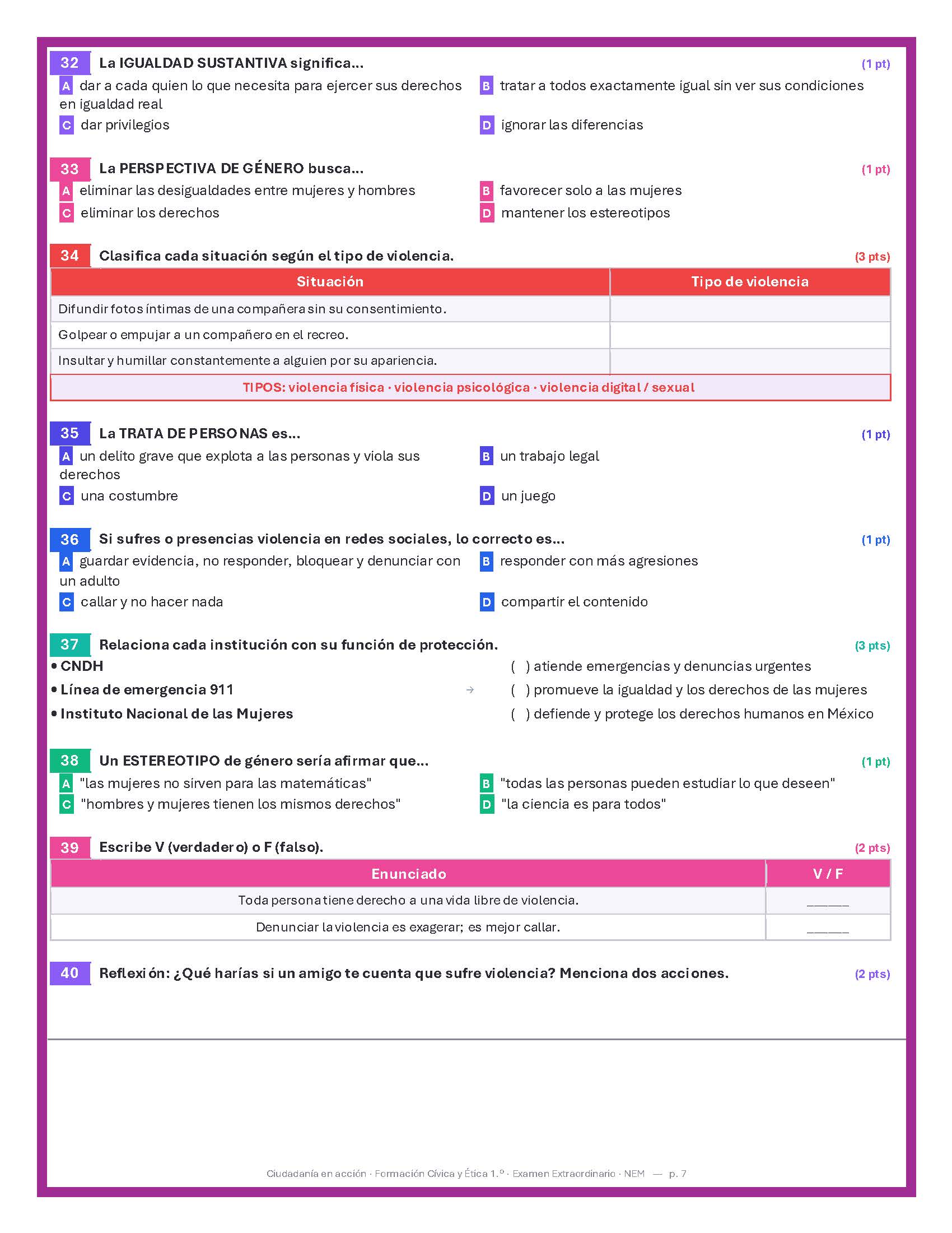 Examen Extraordinario Formación Cívica y Ética Secundaria 1°, 2° y 3° Grado NEM | Word Editable 6 Examen Extraordinario Formación Cívica y Ética Secundaria 1°, 2° y 3° Grado NEM | Word Editable - Image 6