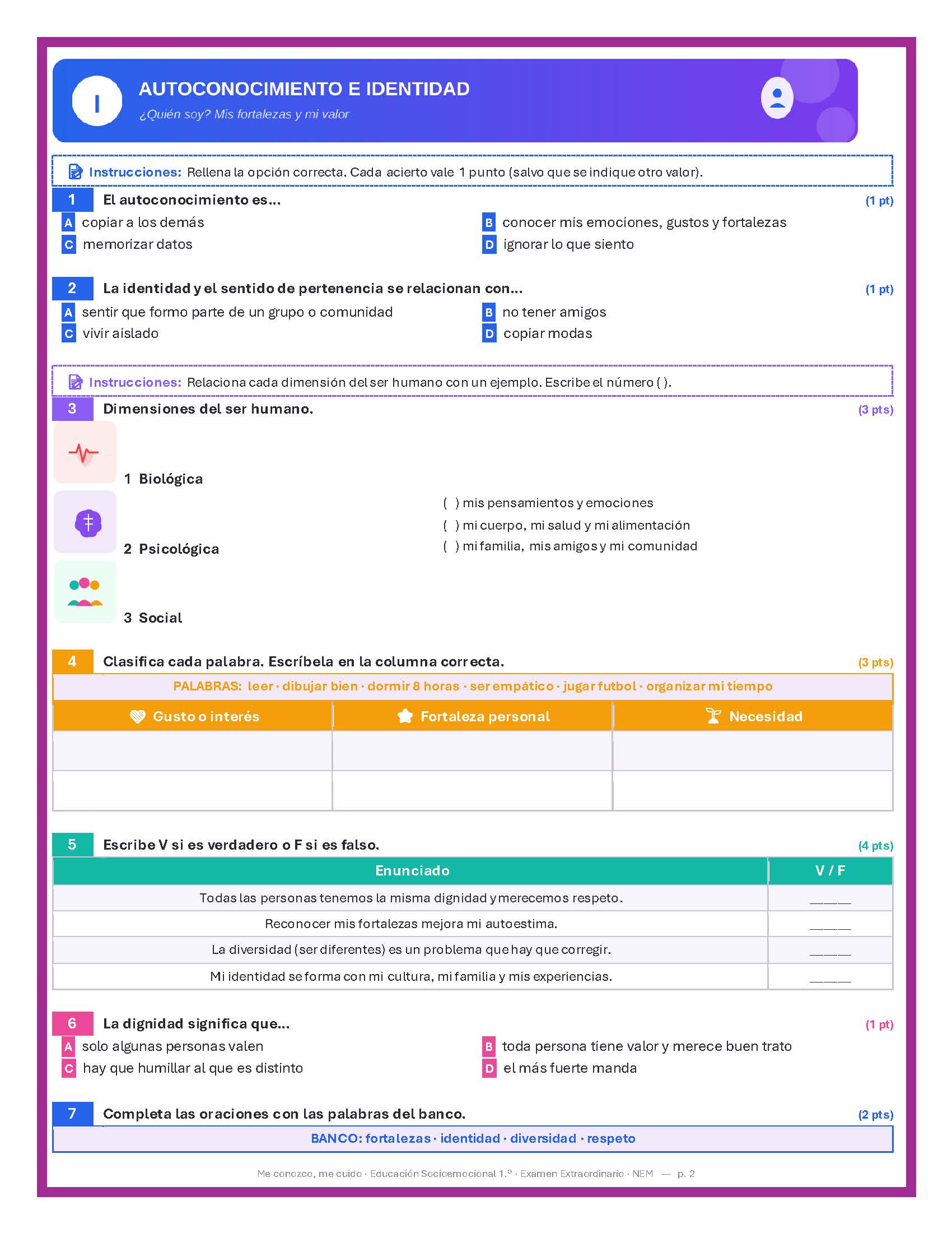 Examen Extraordinario Tutoría y Educación Socioemocional Secundaria 1°, 2° y 3° Grado NEM | Word Editable 6 Examen Extraordinario Tutoría y Educación Socioemocional Secundaria 1°, 2° y 3° Grado NEM | Word Editable - Image 6