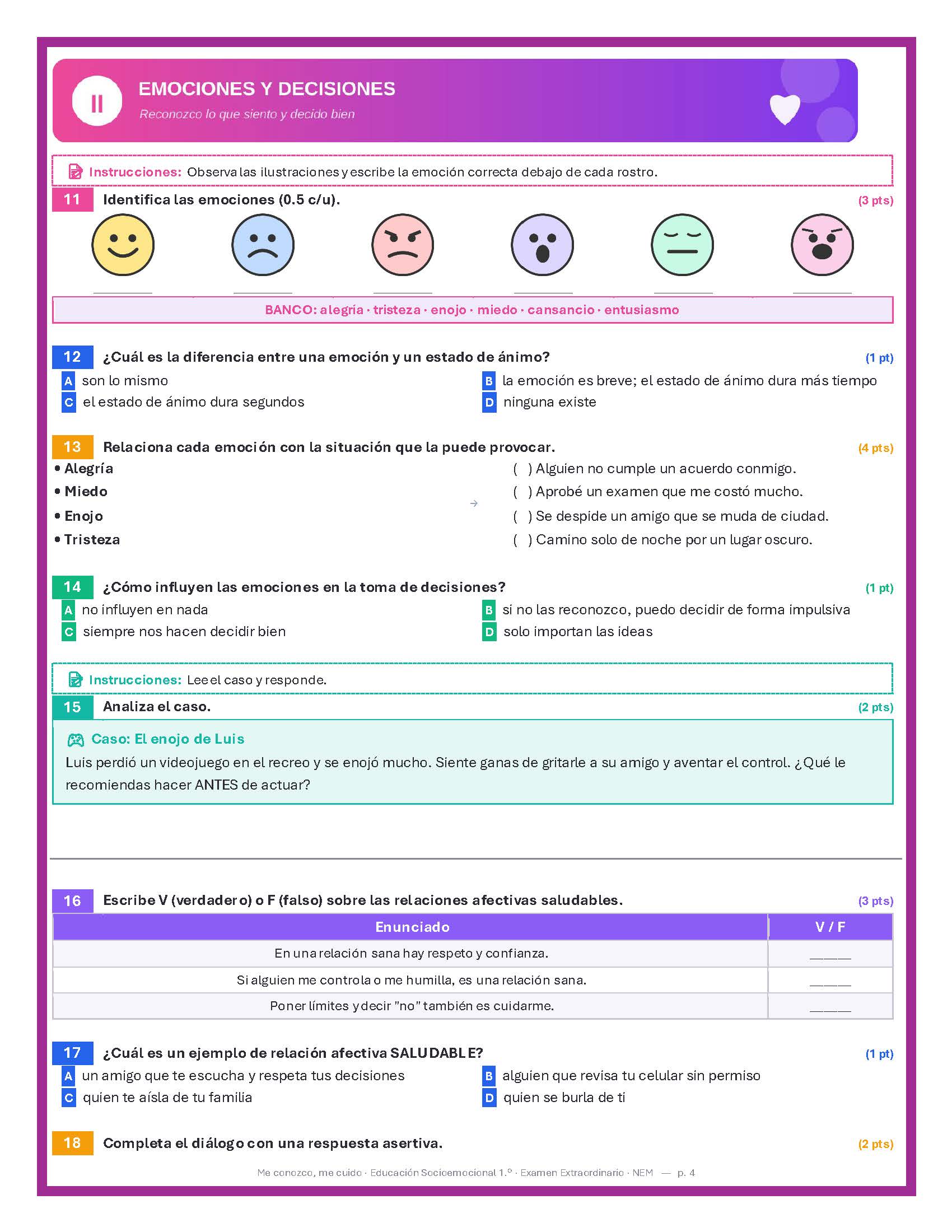 Examen Extraordinario Tutoría y Educación Socioemocional Secundaria 1°, 2° y 3° Grado NEM | Word Editable 3 Examen Extraordinario Tutoría y Educación Socioemocional Secundaria 1°, 2° y 3° Grado NEM | Word Editable - Image 3