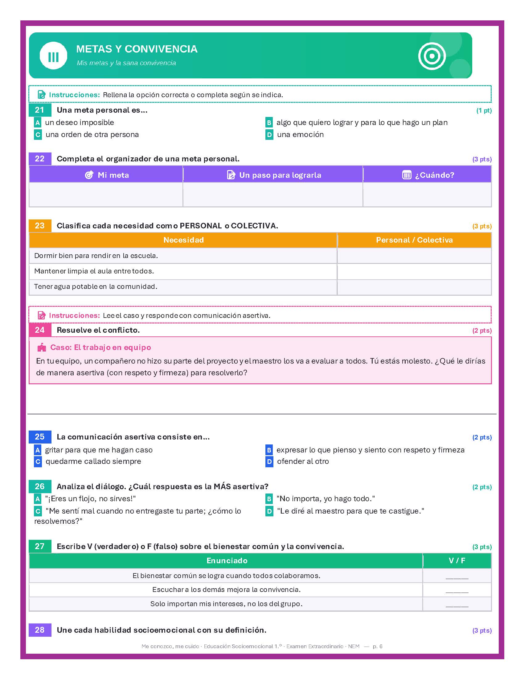 Examen Extraordinario Tutoría y Educación Socioemocional Secundaria 1°, 2° y 3° Grado NEM | Word Editable 4 Examen Extraordinario Tutoría y Educación Socioemocional Secundaria 1°, 2° y 3° Grado NEM | Word Editable - Image 4